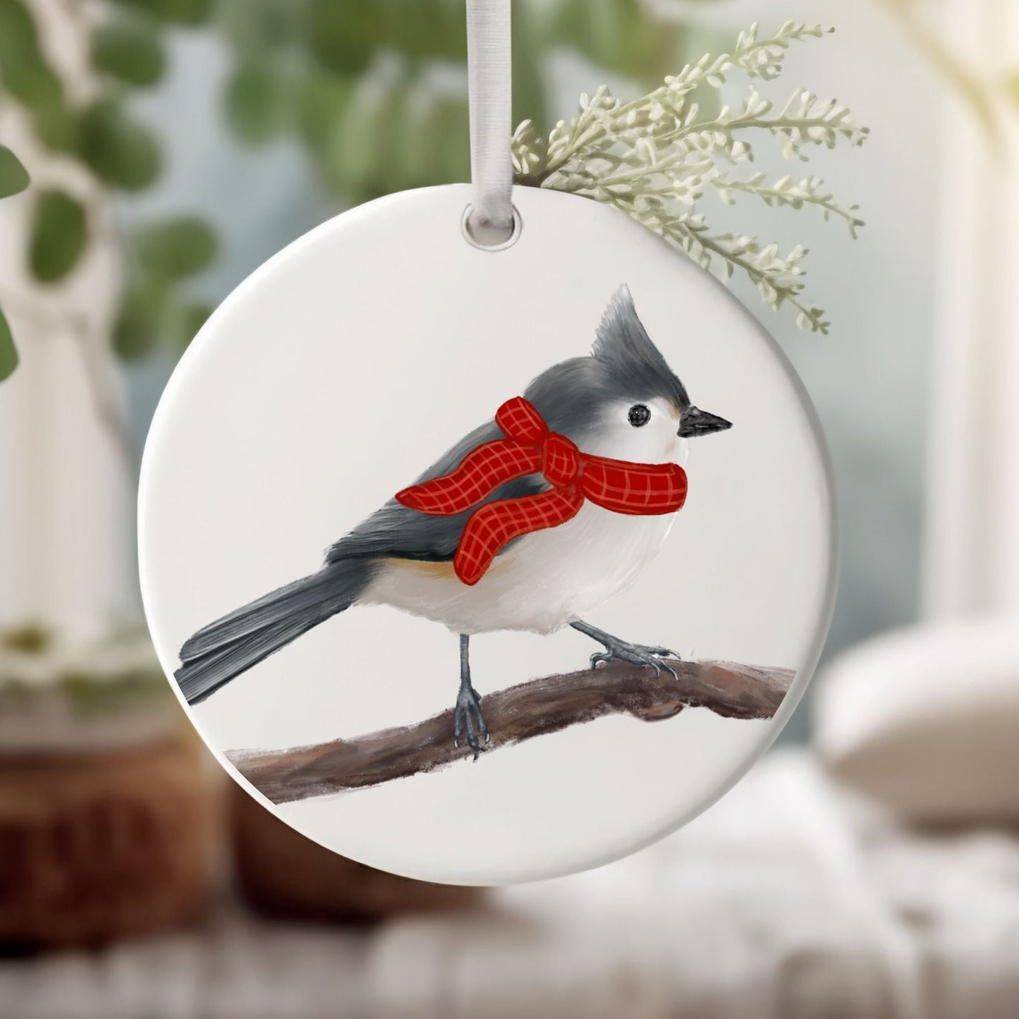 Winter Titmouse Ceramic Ornament - MerikaArt
