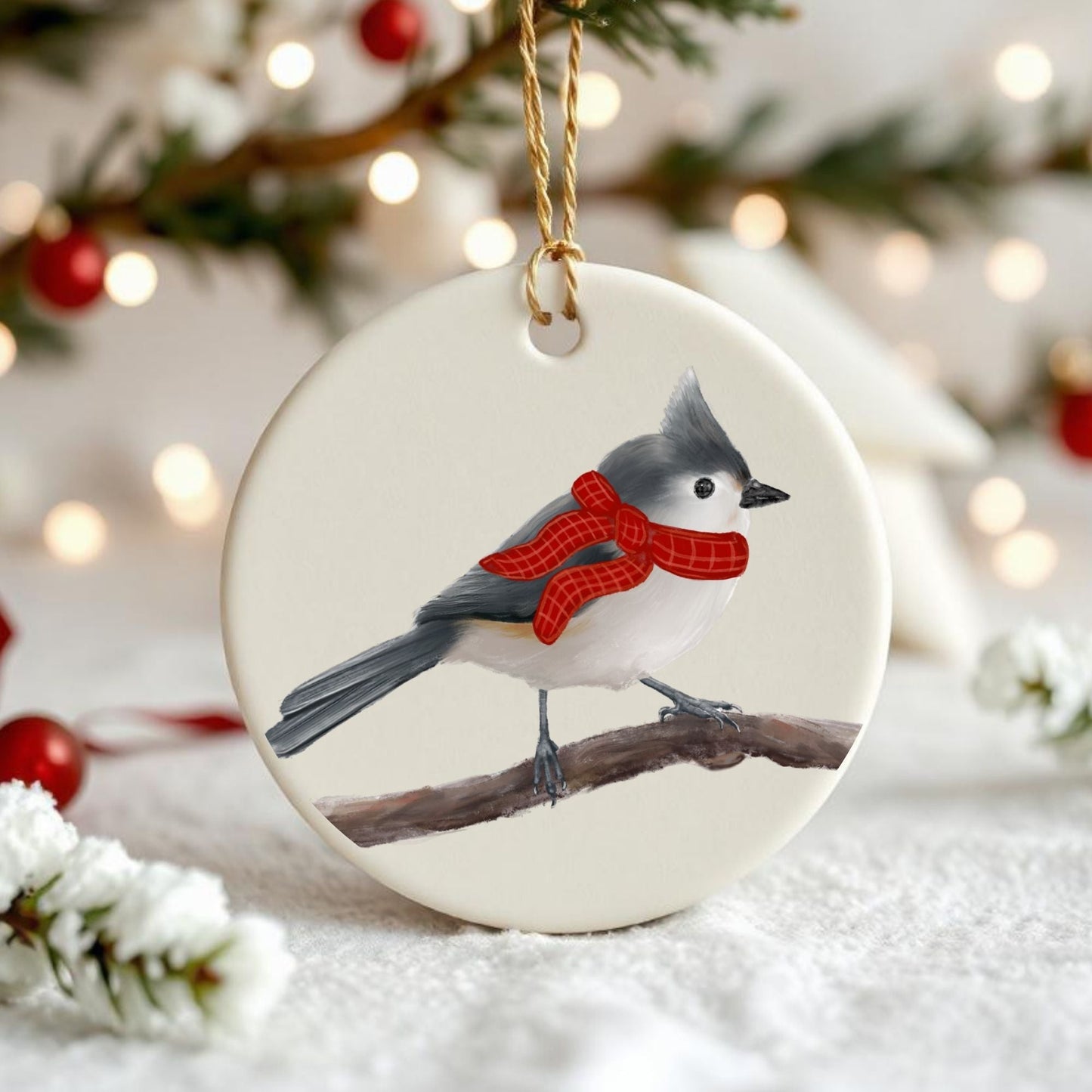 Winter Titmouse Ceramic Ornament - MerikaArt