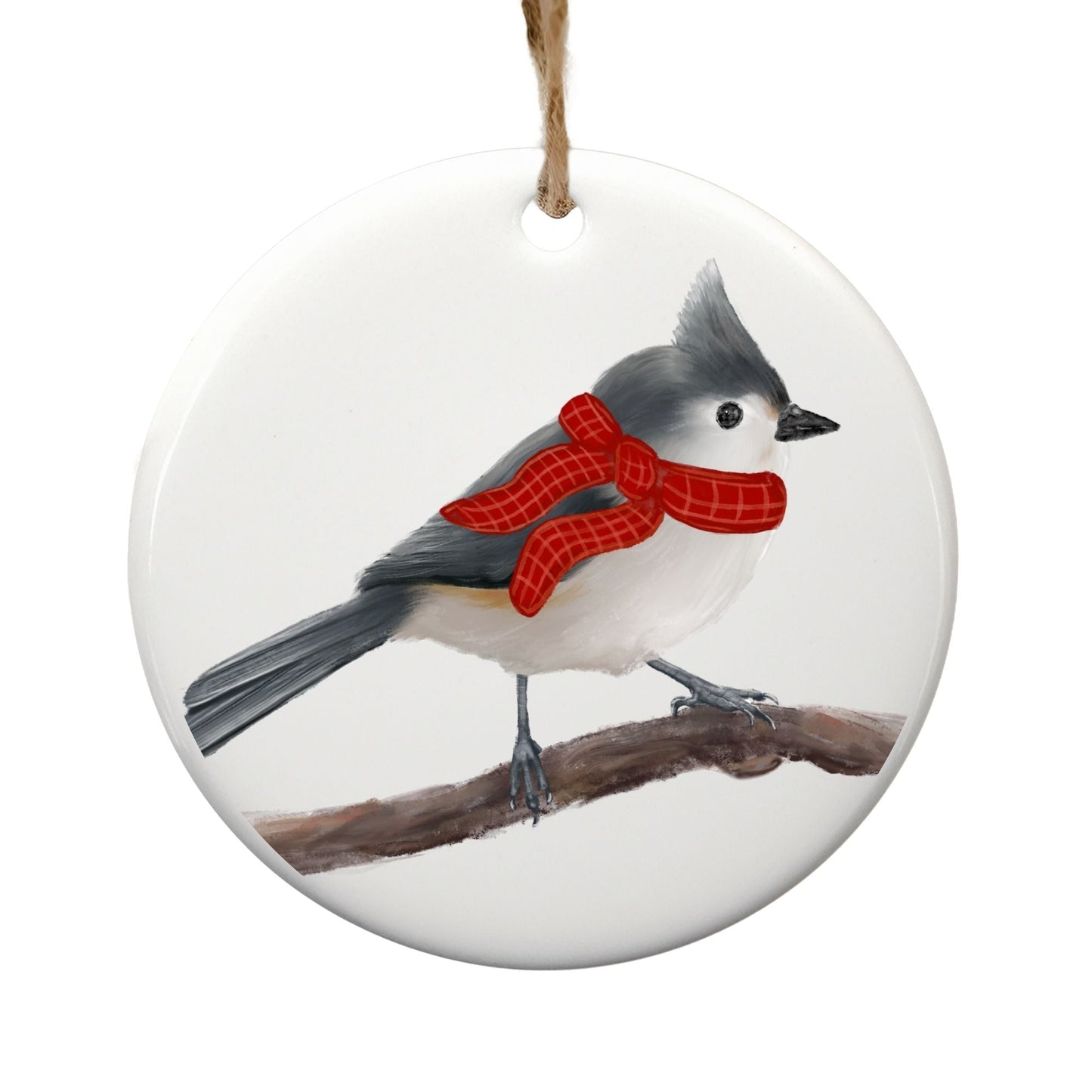 Winter Titmouse Ceramic Ornament - MerikaArt