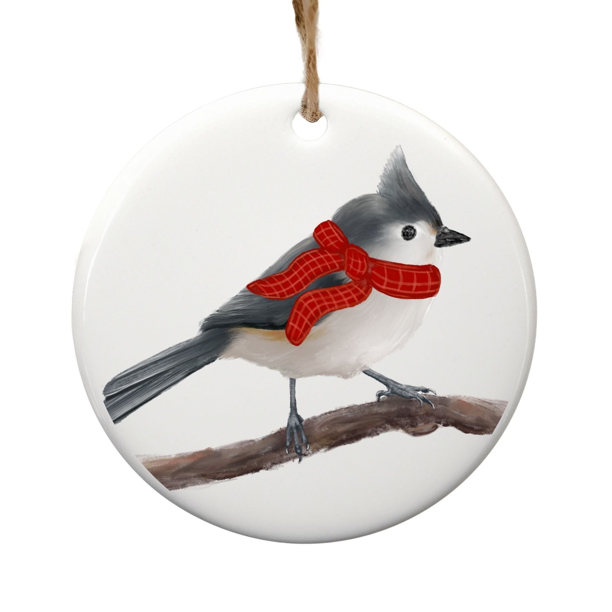 Winter Titmouse Ceramic Ornament - MerikaArt