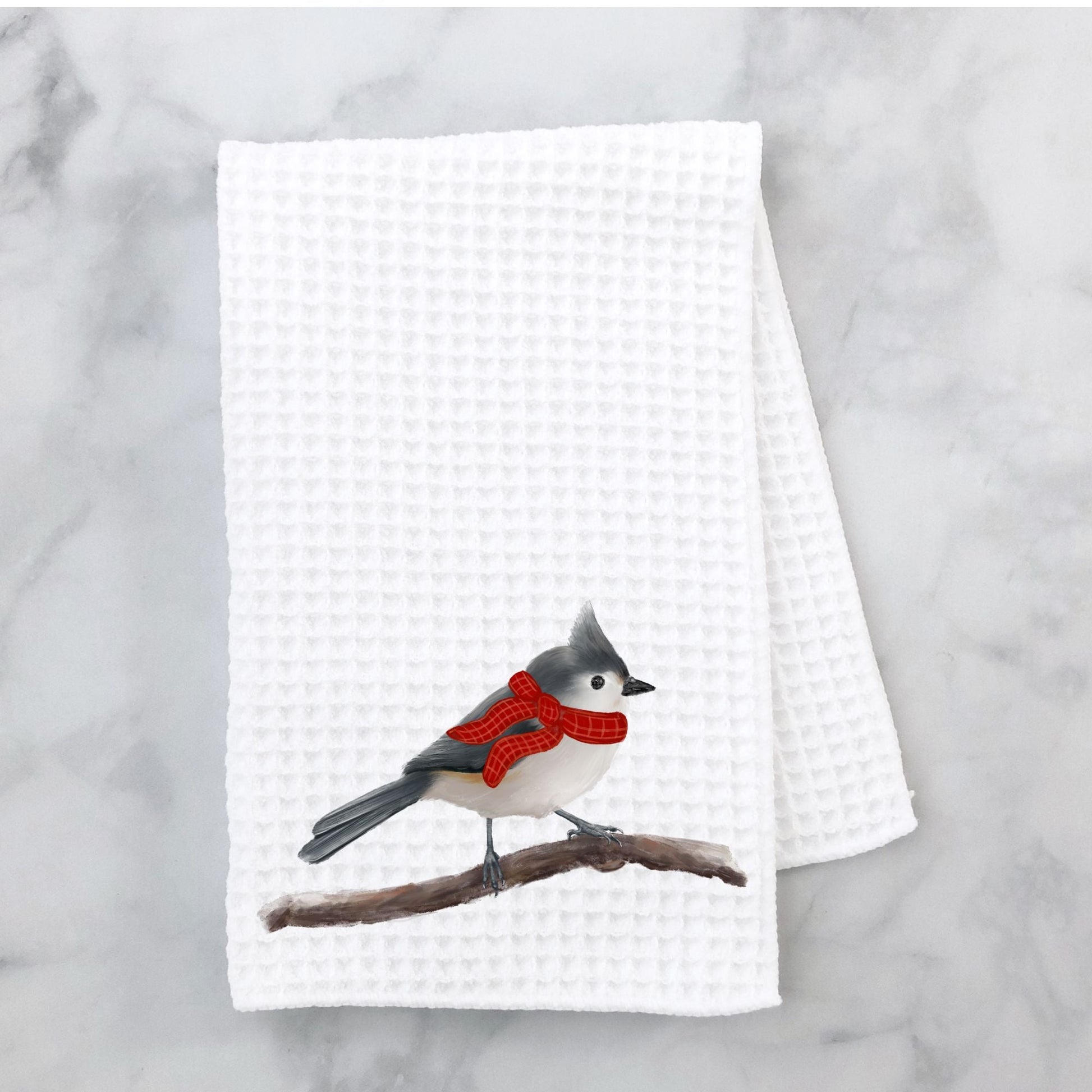Winter Tufted Titmouse Kitchen Towel - MerikaArt
