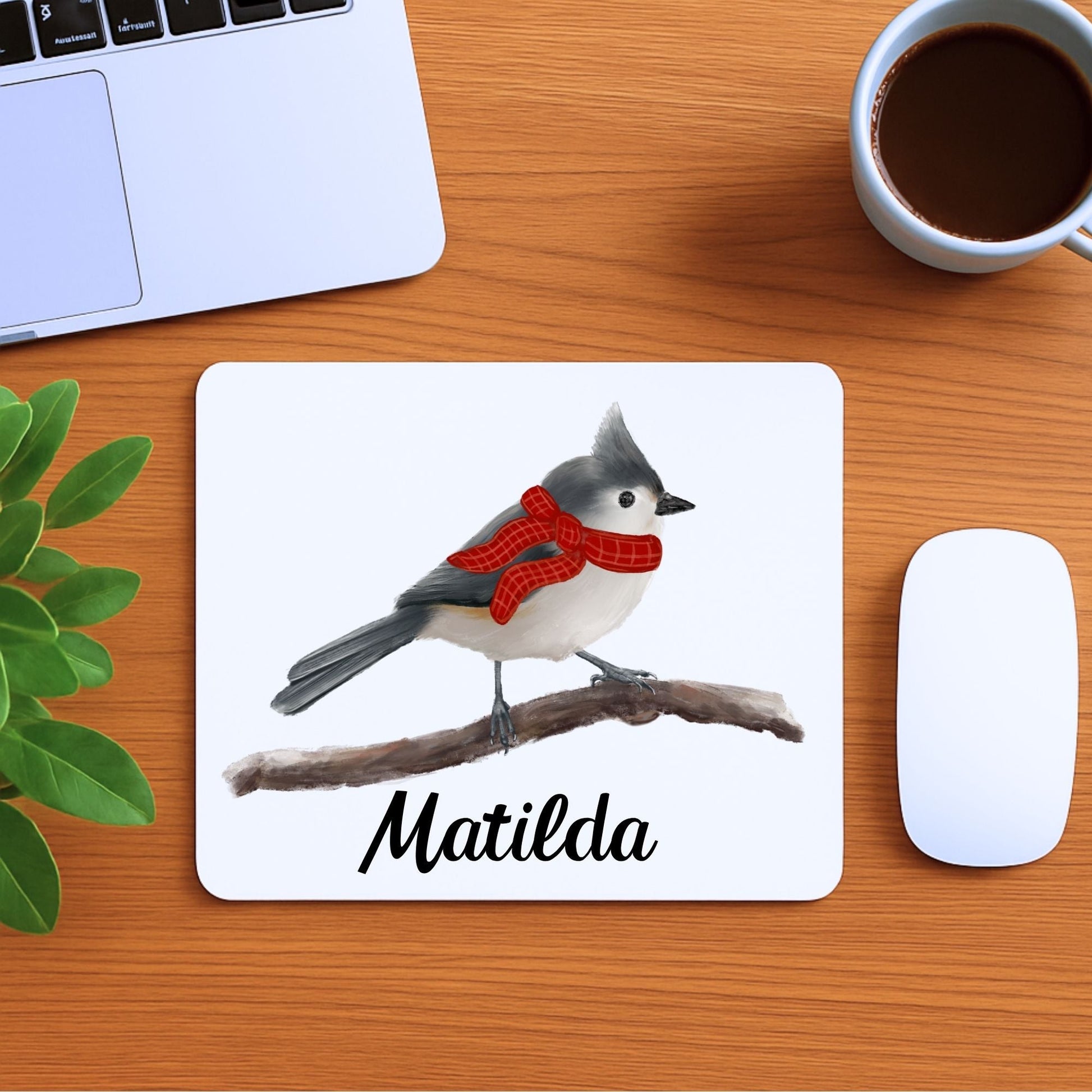 Winter Tufted Titmouse Mousepad - MerikaArt