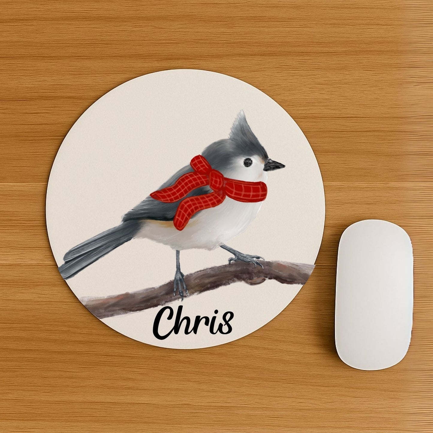 Winter Tufted Titmouse Mousepad - MerikaArt