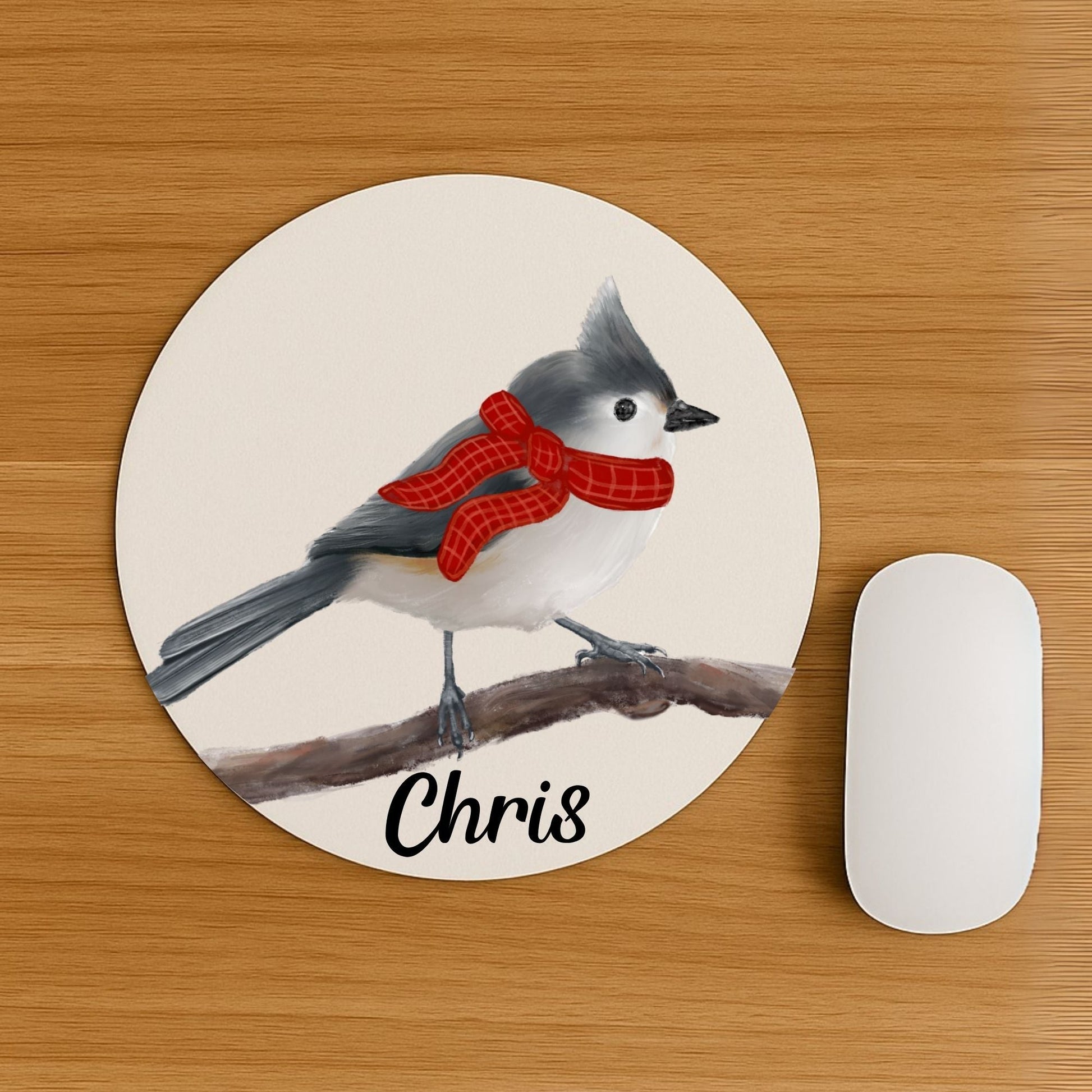 Winter Tufted Titmouse Mousepad - MerikaArt