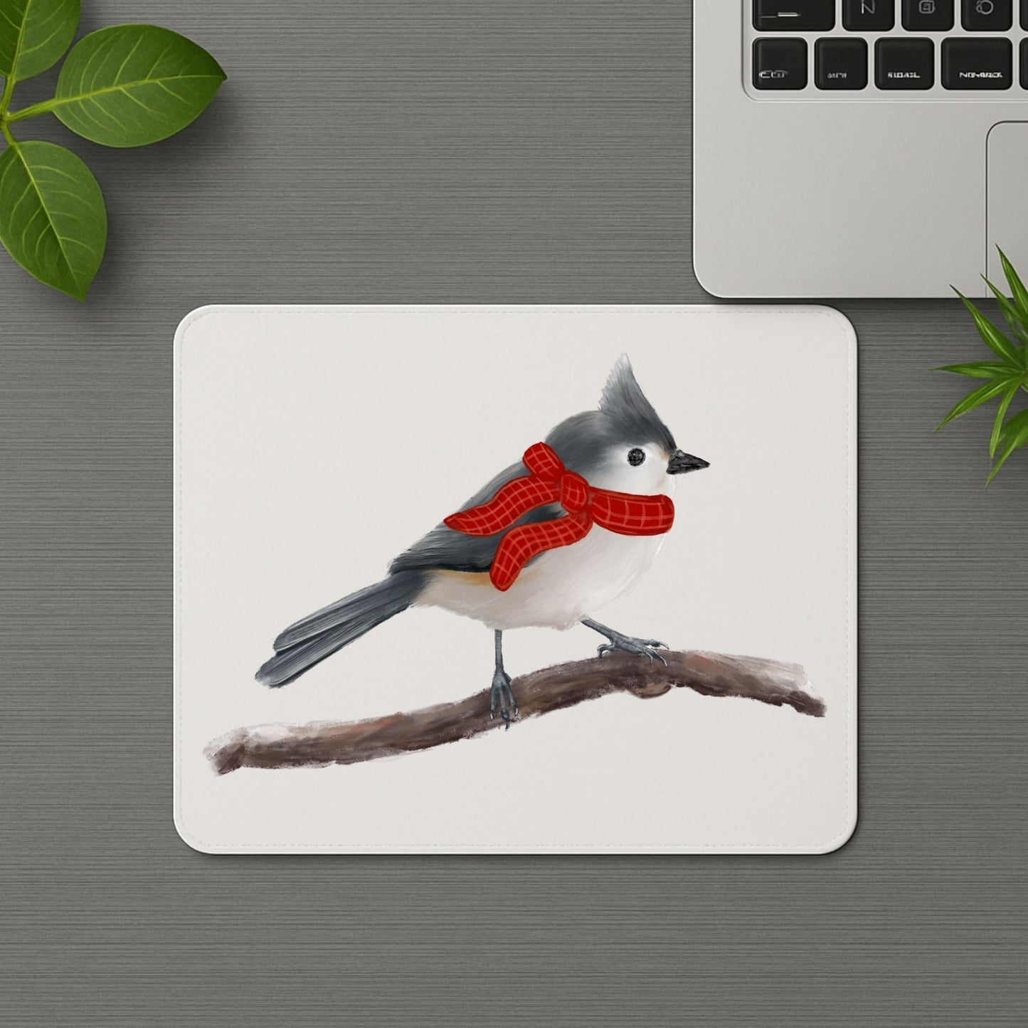 Winter Tufted Titmouse Mousepad - MerikaArt