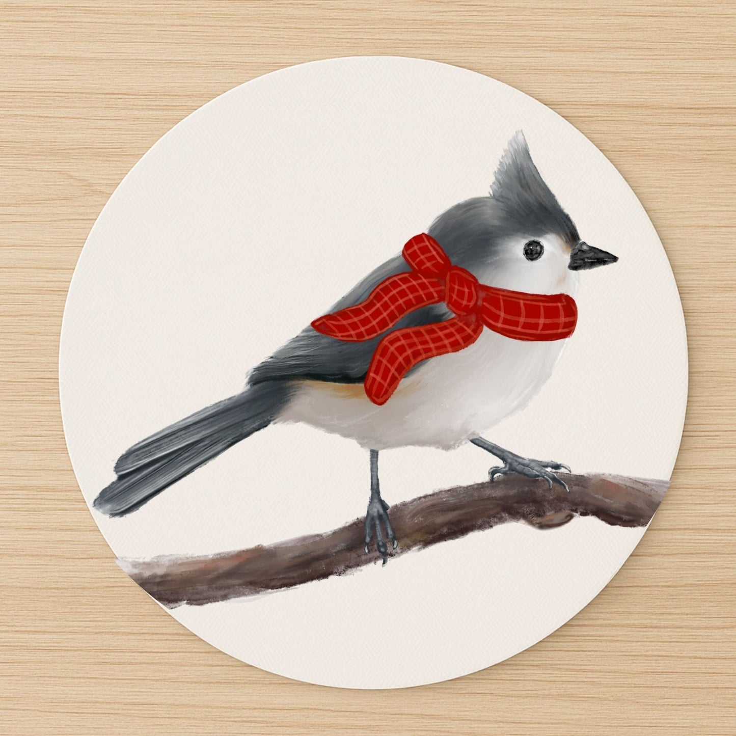 Winter Tufted Titmouse Mousepad - MerikaArt