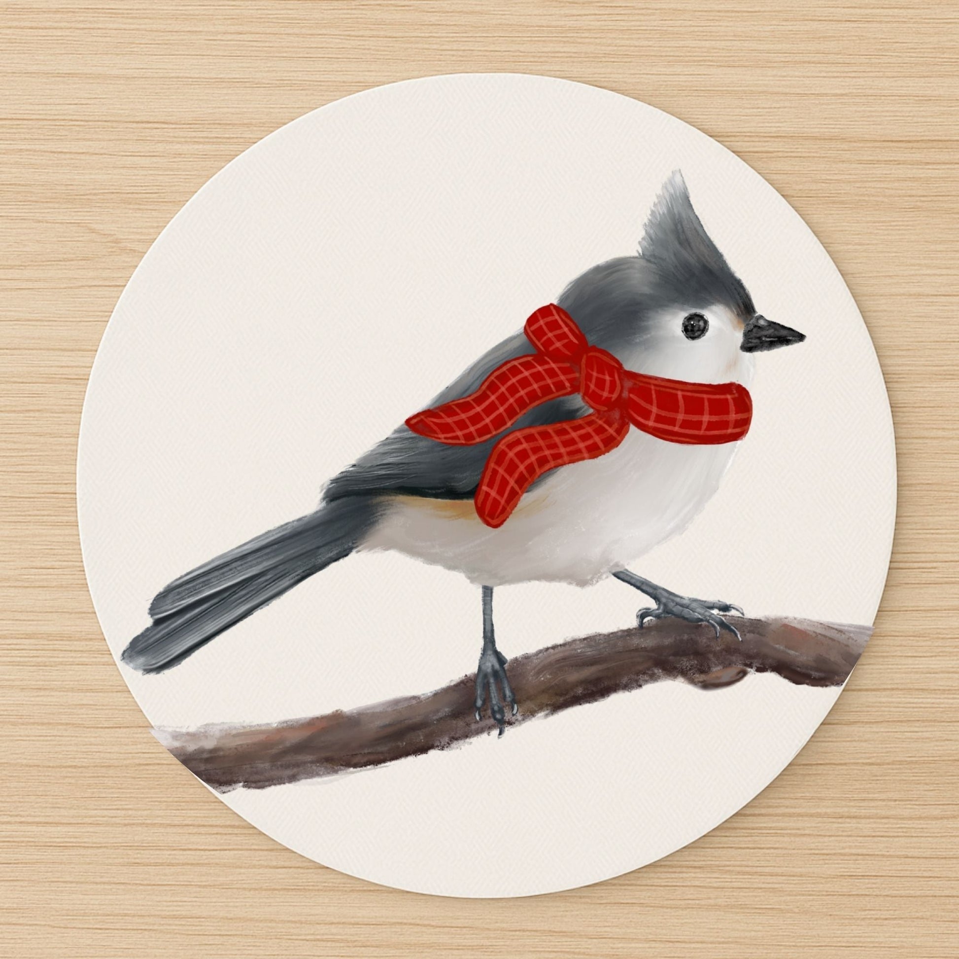 Winter Tufted Titmouse Mousepad - MerikaArt