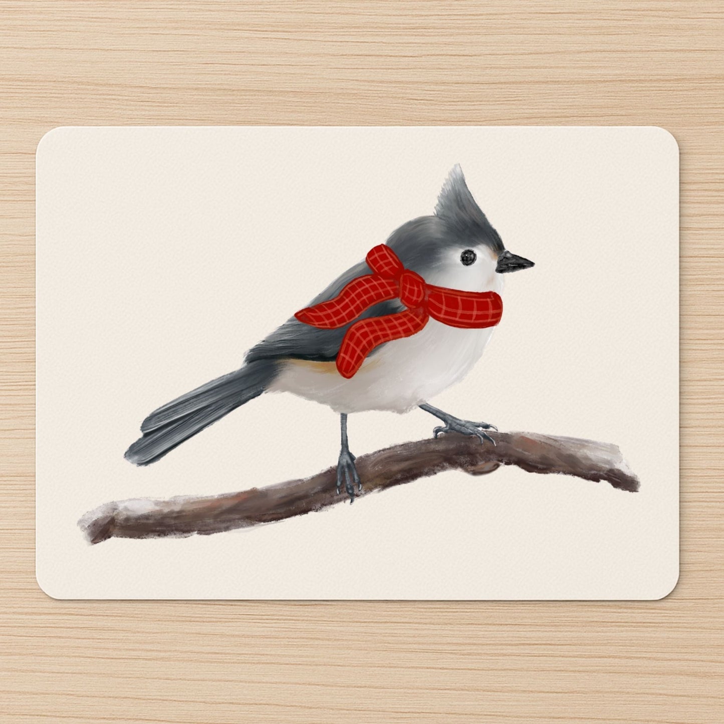 Winter Tufted Titmouse Mousepad - MerikaArt