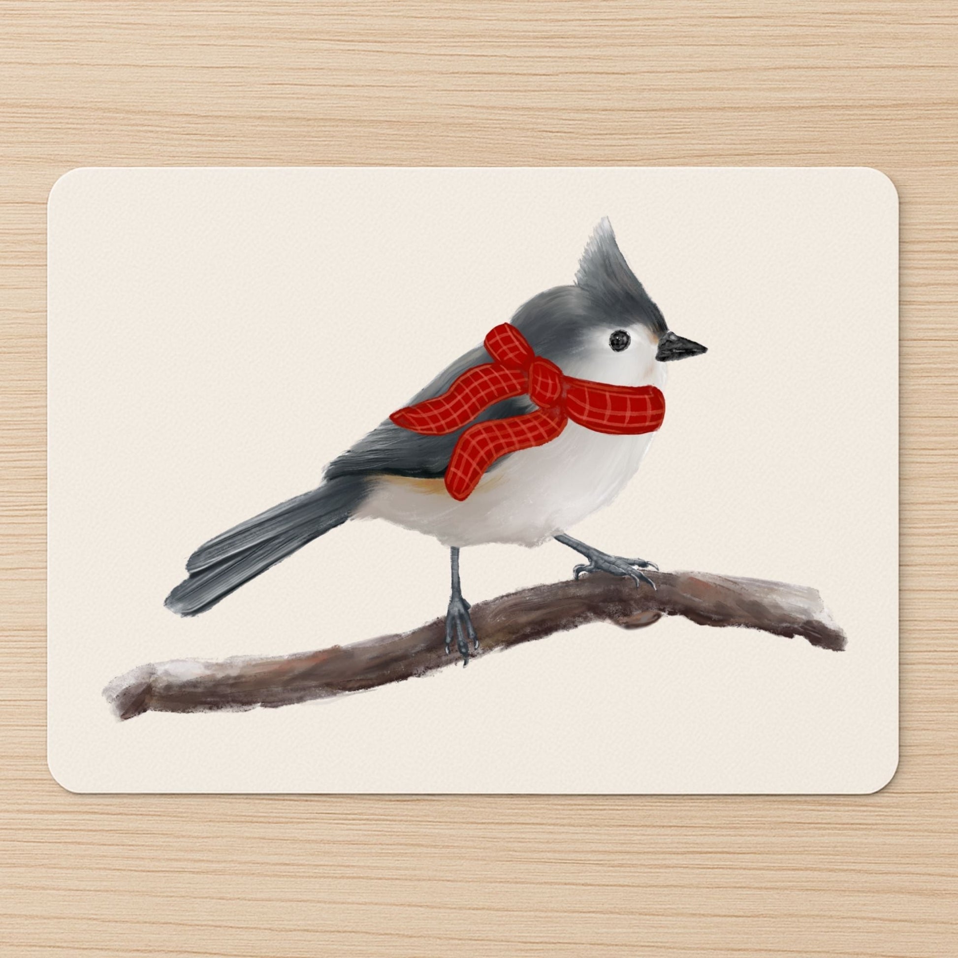 Winter Tufted Titmouse Mousepad - MerikaArt