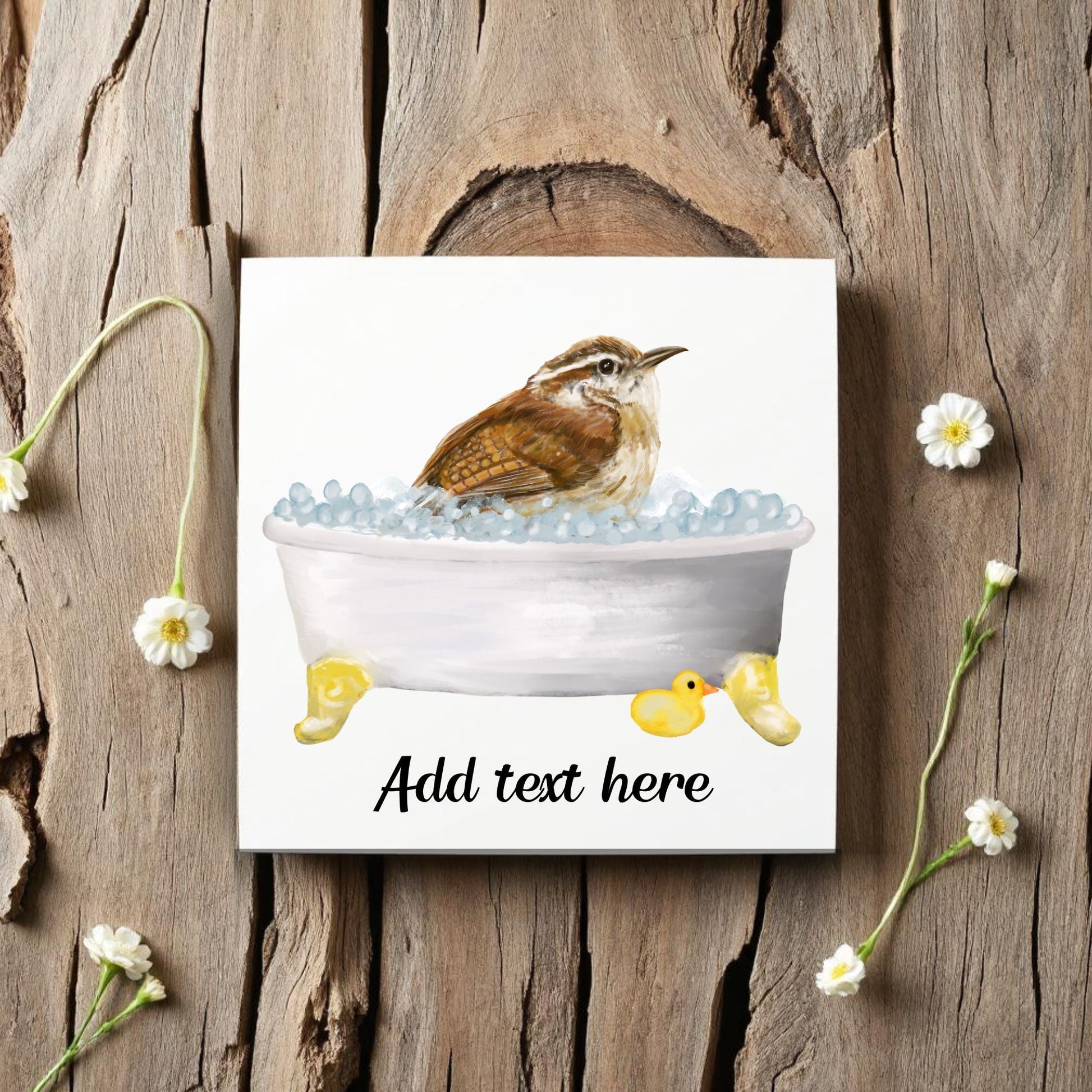 Wren in Bathtub Ceramic Tile – Handcrafted Bird Lover Decor - MerikaArt