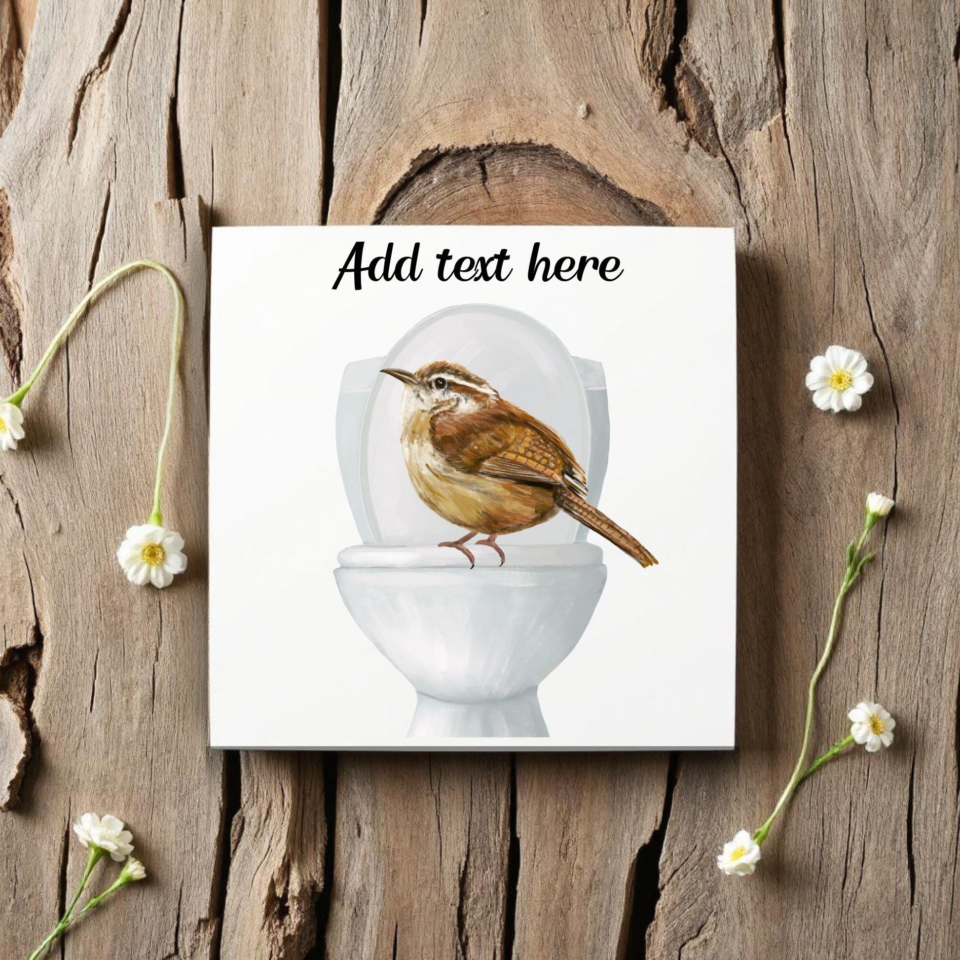 Wren on Toilet Ceramic Tile – Handcrafted Bird - Themed Decor - MerikaArt