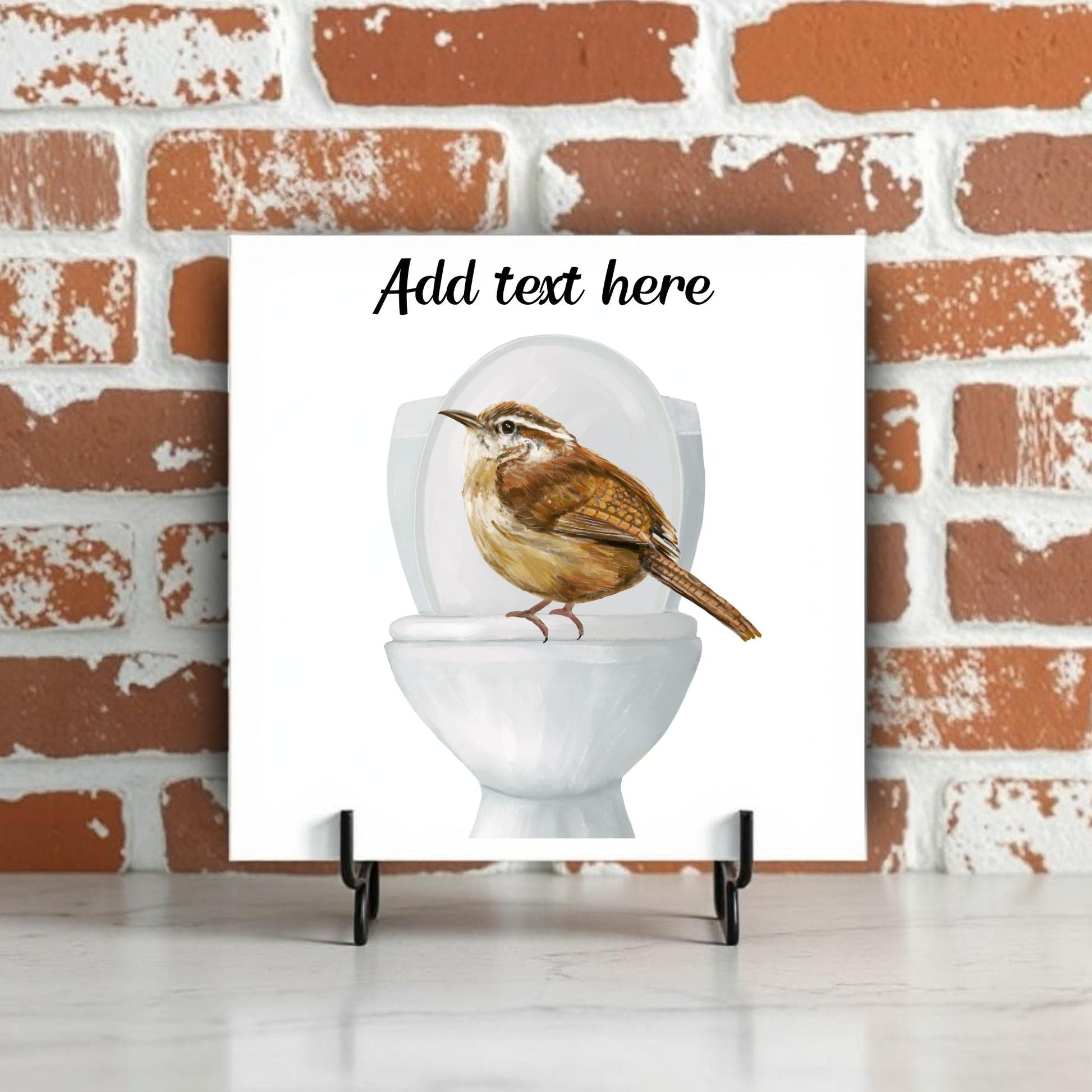 Wren on Toilet Ceramic Tile – Handcrafted Bird - Themed Decor - MerikaArt