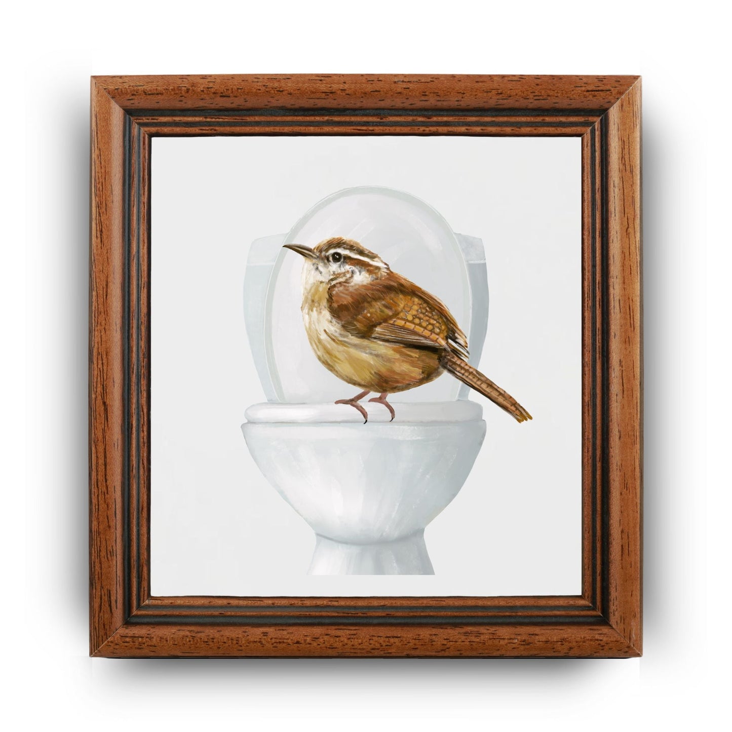 Wren on Toilet Ceramic Tile – Handcrafted Bird - Themed Decor - MerikaArt