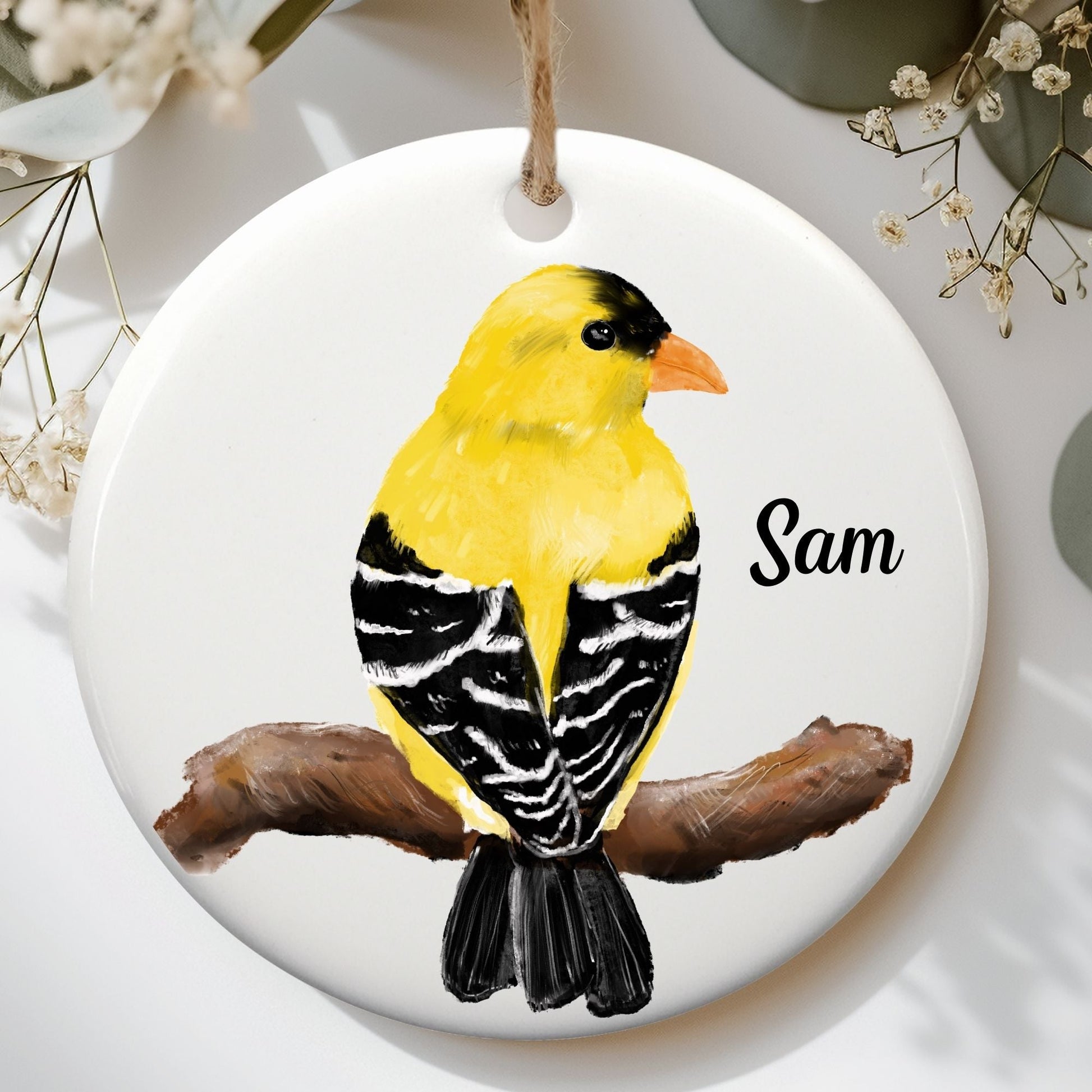 Yellow Bird Ceramic Ornament - MerikaArt