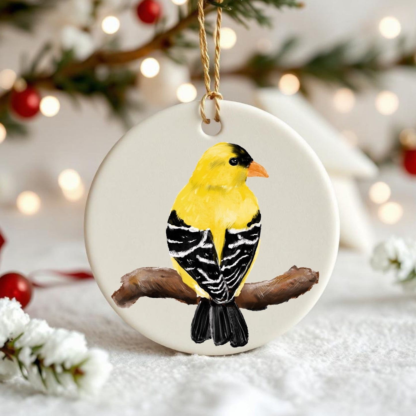 Yellow Bird Ceramic Ornament - MerikaArt