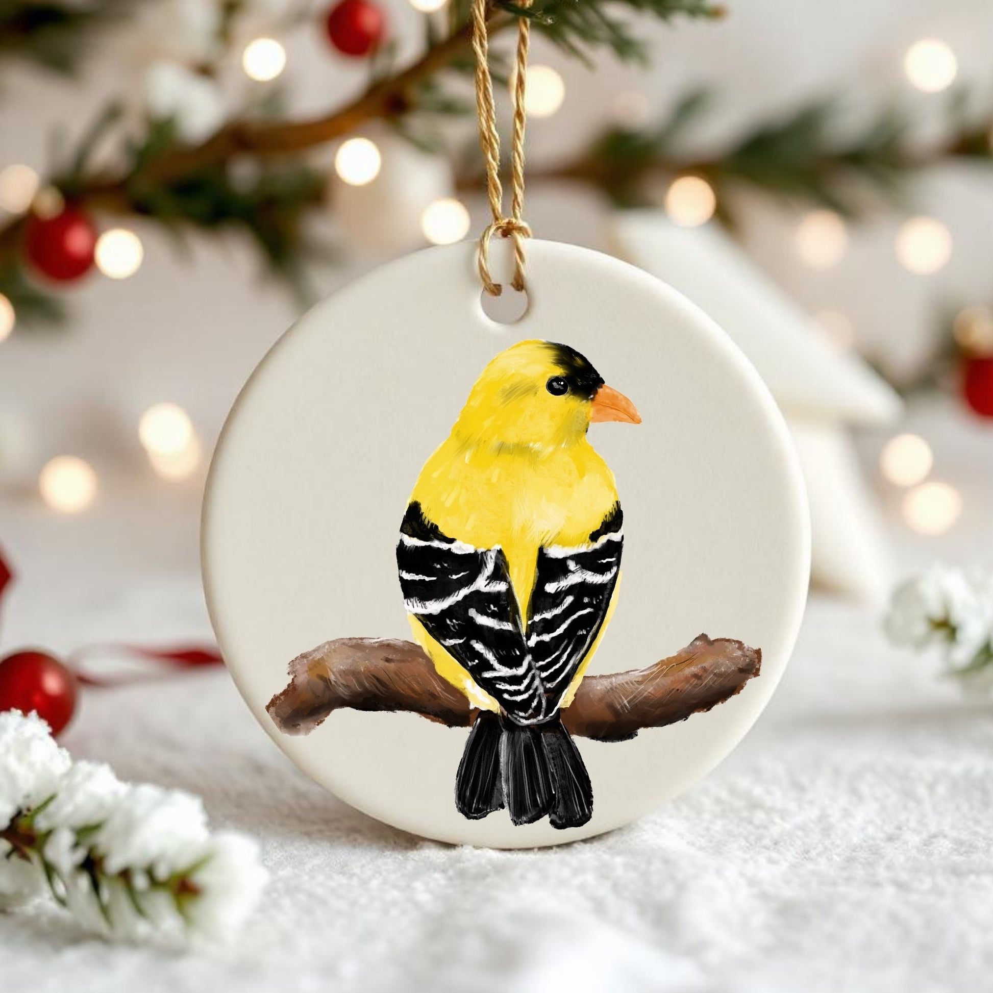Yellow Bird Ceramic Ornament - MerikaArt