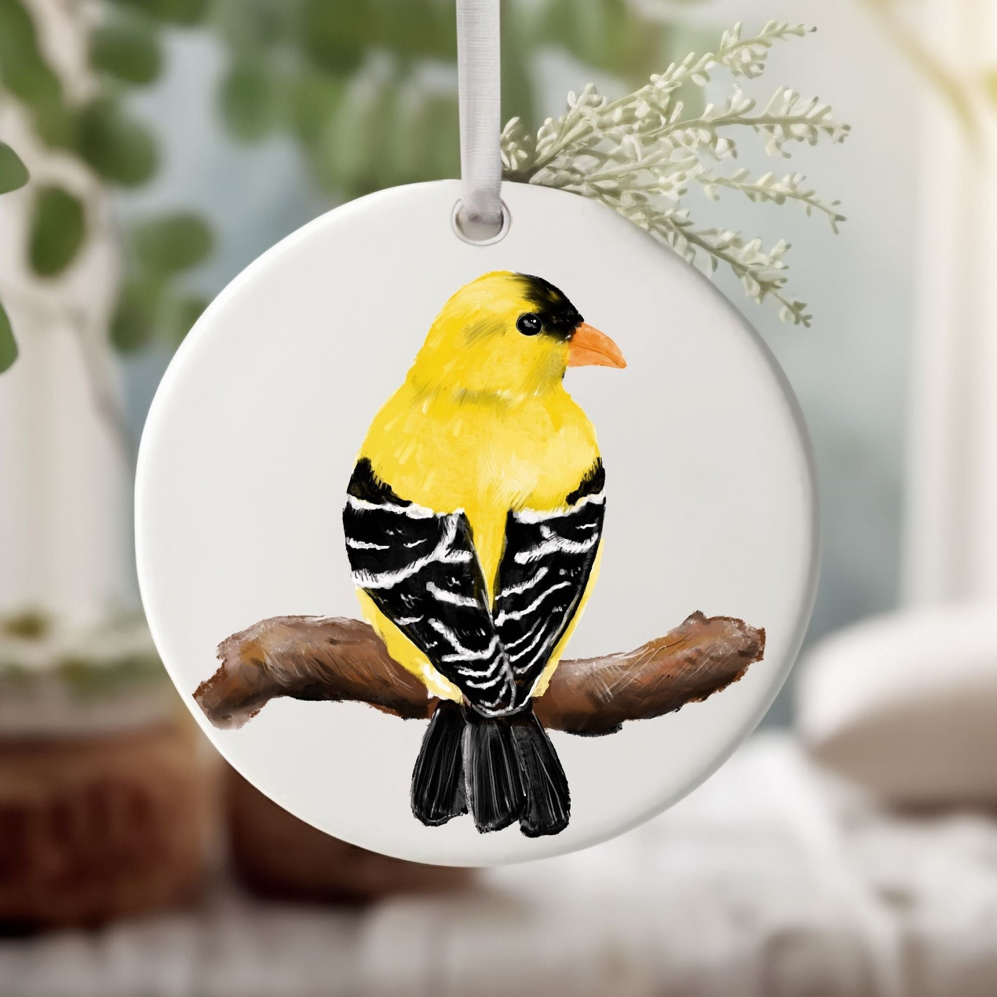 Yellow Bird Ceramic Ornament - MerikaArt