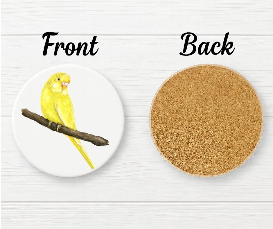 Yellow Budgerigar Ceramic Coaster - MerikaArt