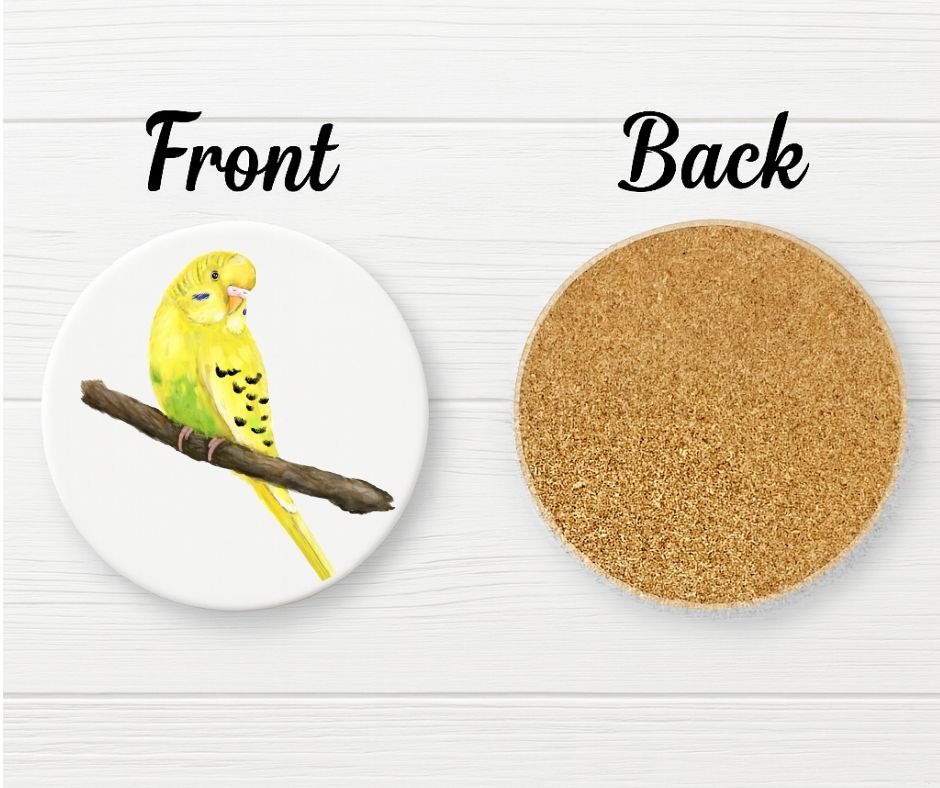 Yellow Budgerigar Ceramic Coaster - MerikaArt