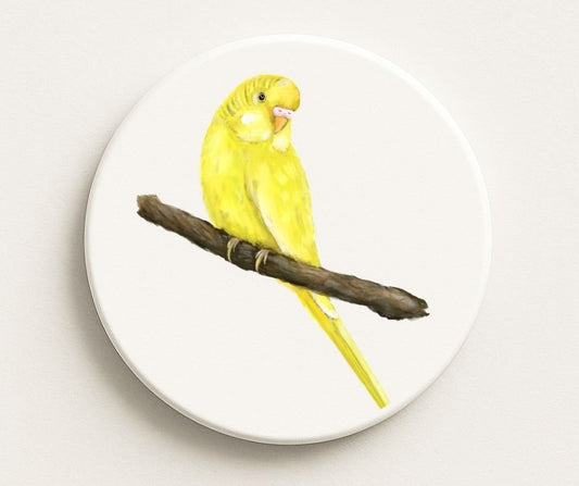 Yellow Budgerigar Ceramic Coaster - MerikaArt