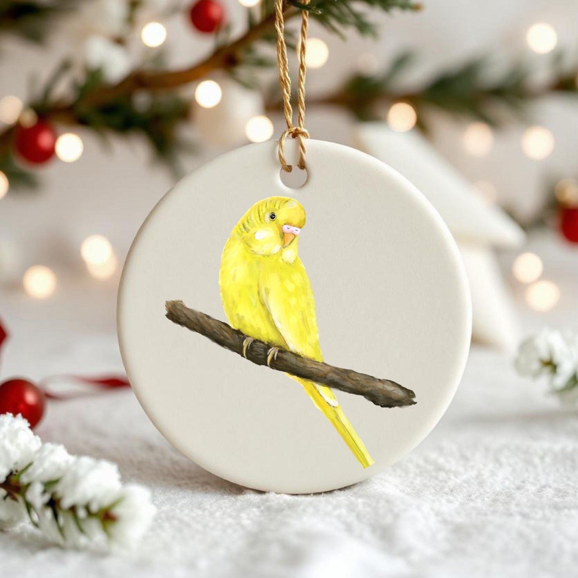 Yellow Budgerigar Ceramic Ornament - MerikaArt