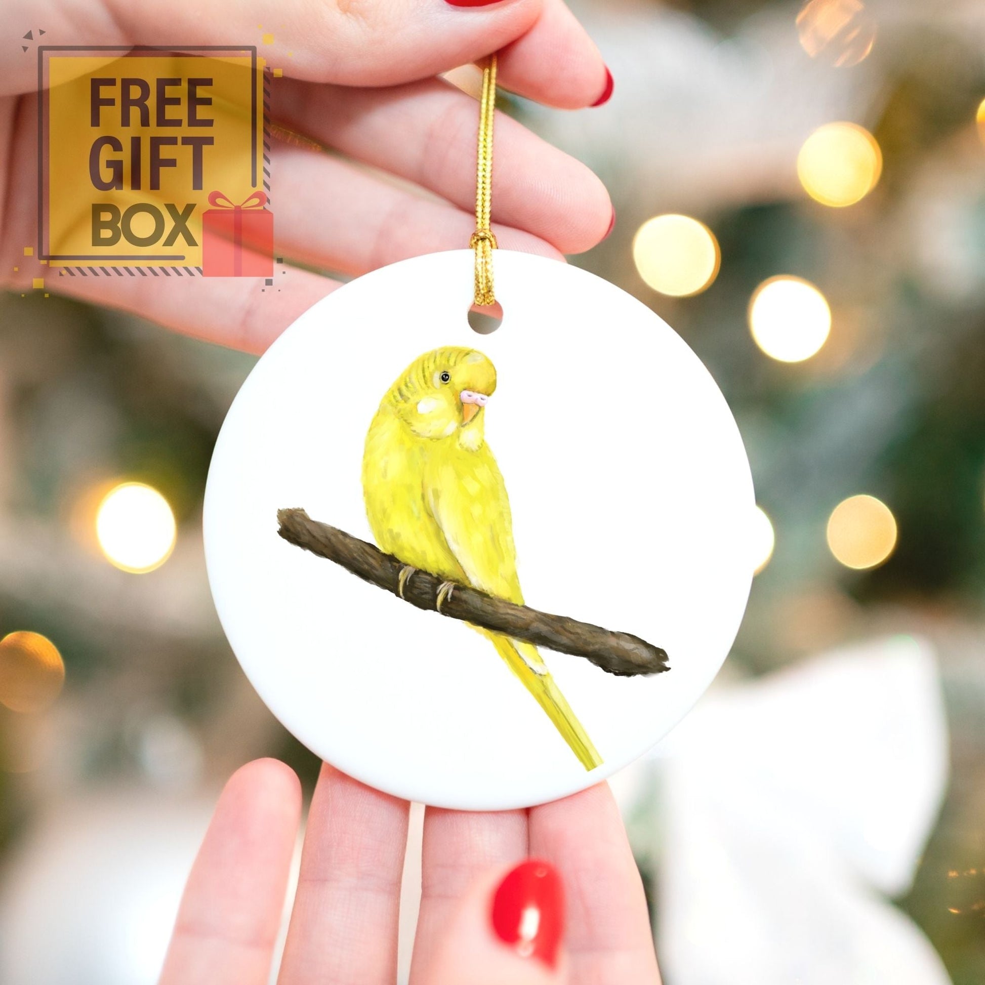 Yellow Budgerigar Ceramic Ornament - MerikaArt