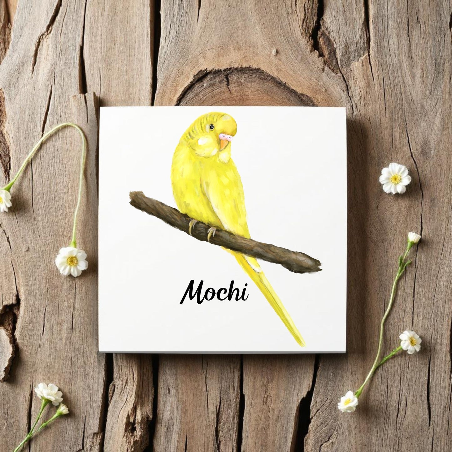 Yellow Budgerigar Ceramic Tile – Handcrafted Bird Art - MerikaArt