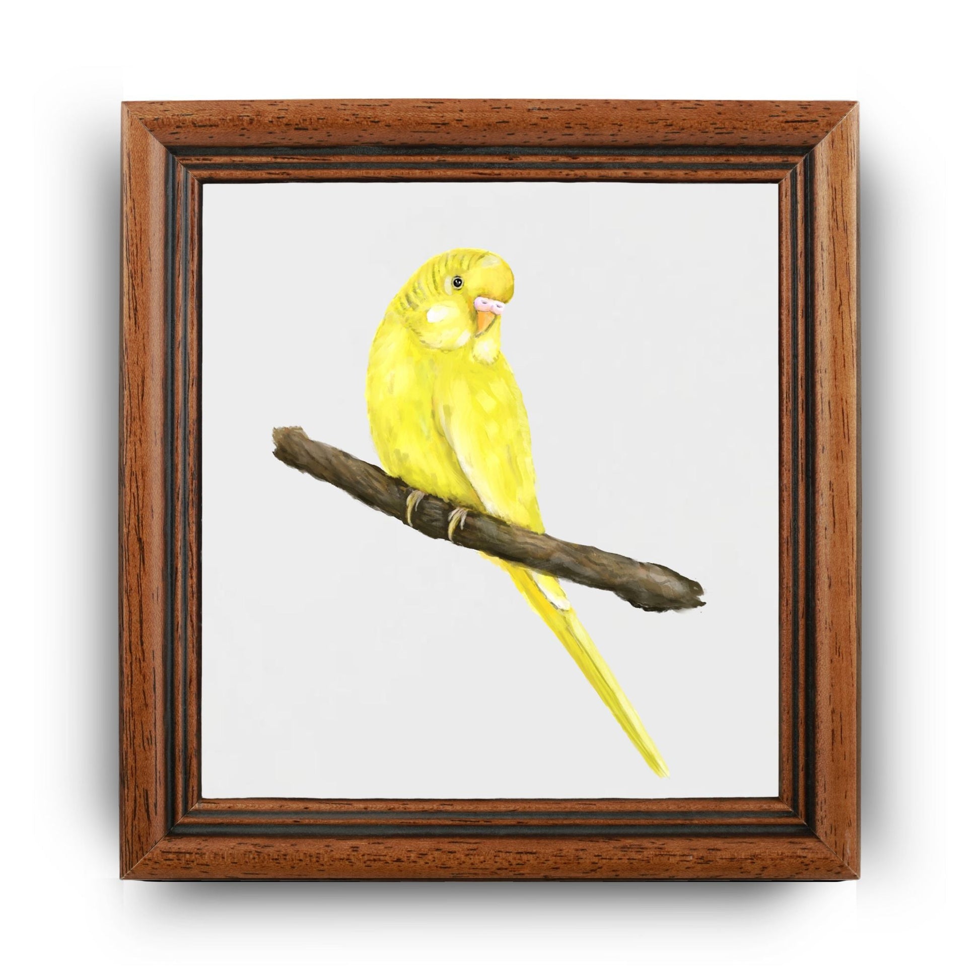 Yellow Budgerigar Ceramic Tile – Handcrafted Bird Art - MerikaArt