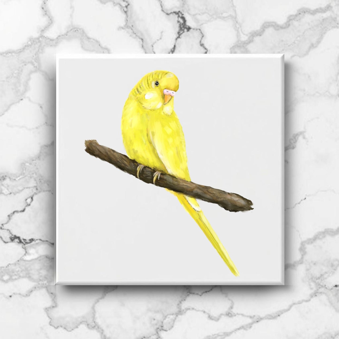 Yellow Budgerigar Ceramic Tile – Handcrafted Bird Art - MerikaArt