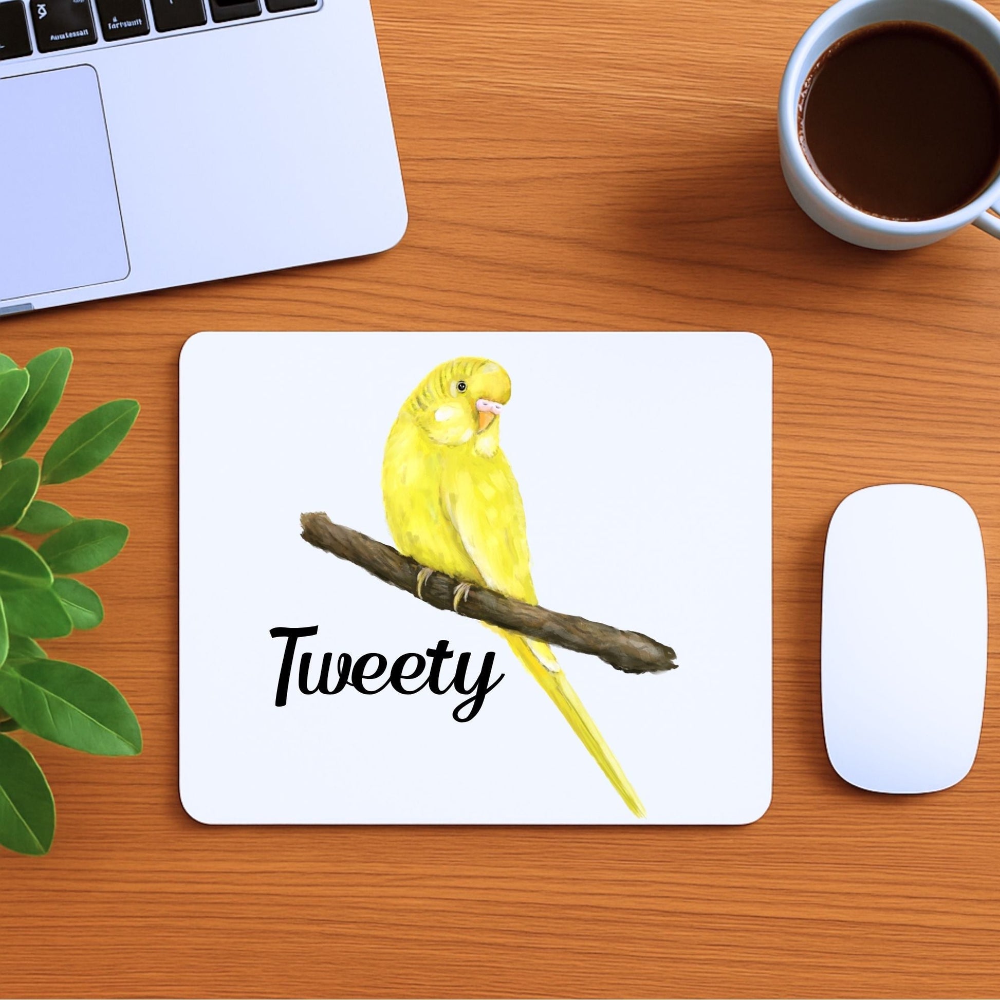 Yellow Budgerigar Mousepad - MerikaArt