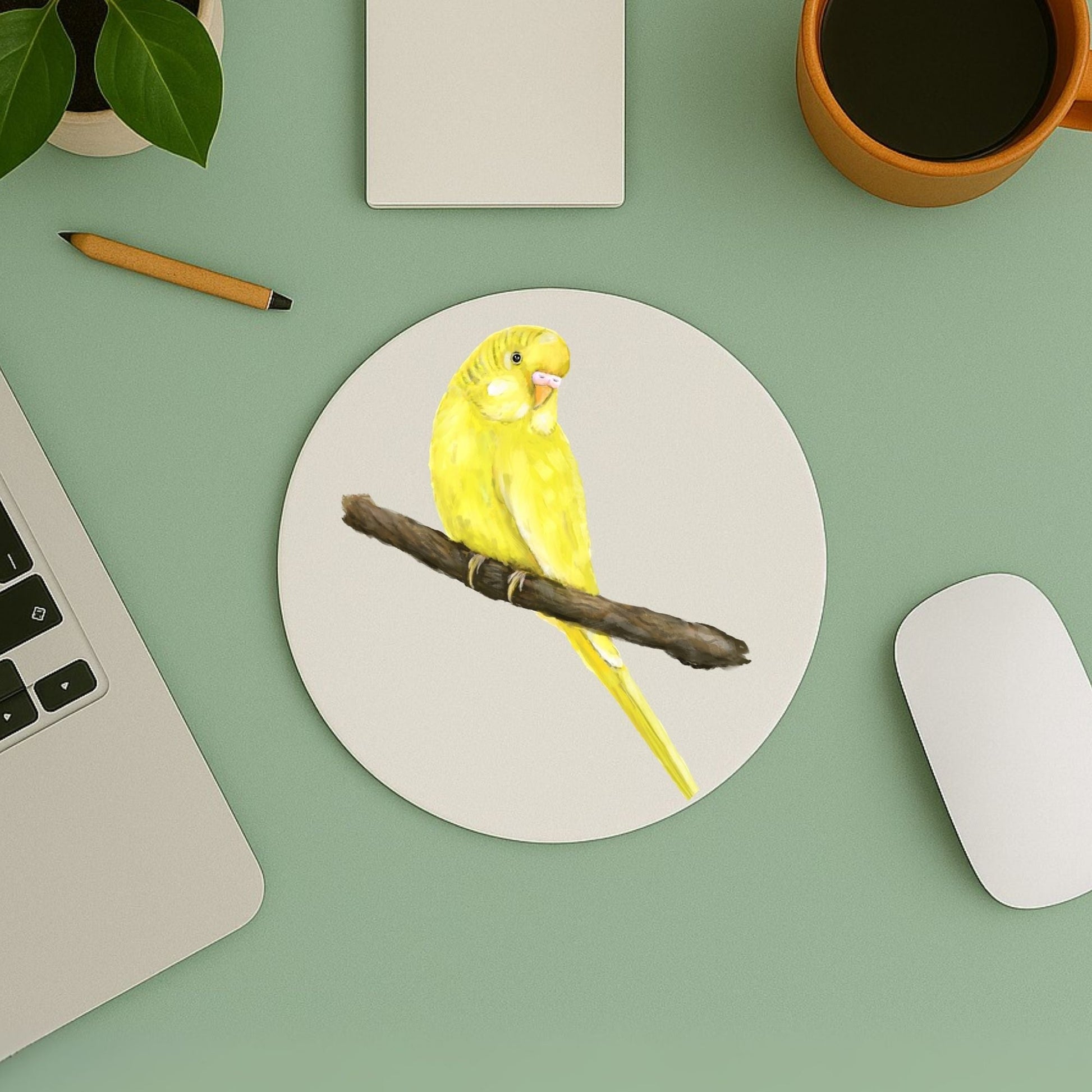 Yellow Budgerigar Mousepad - MerikaArt