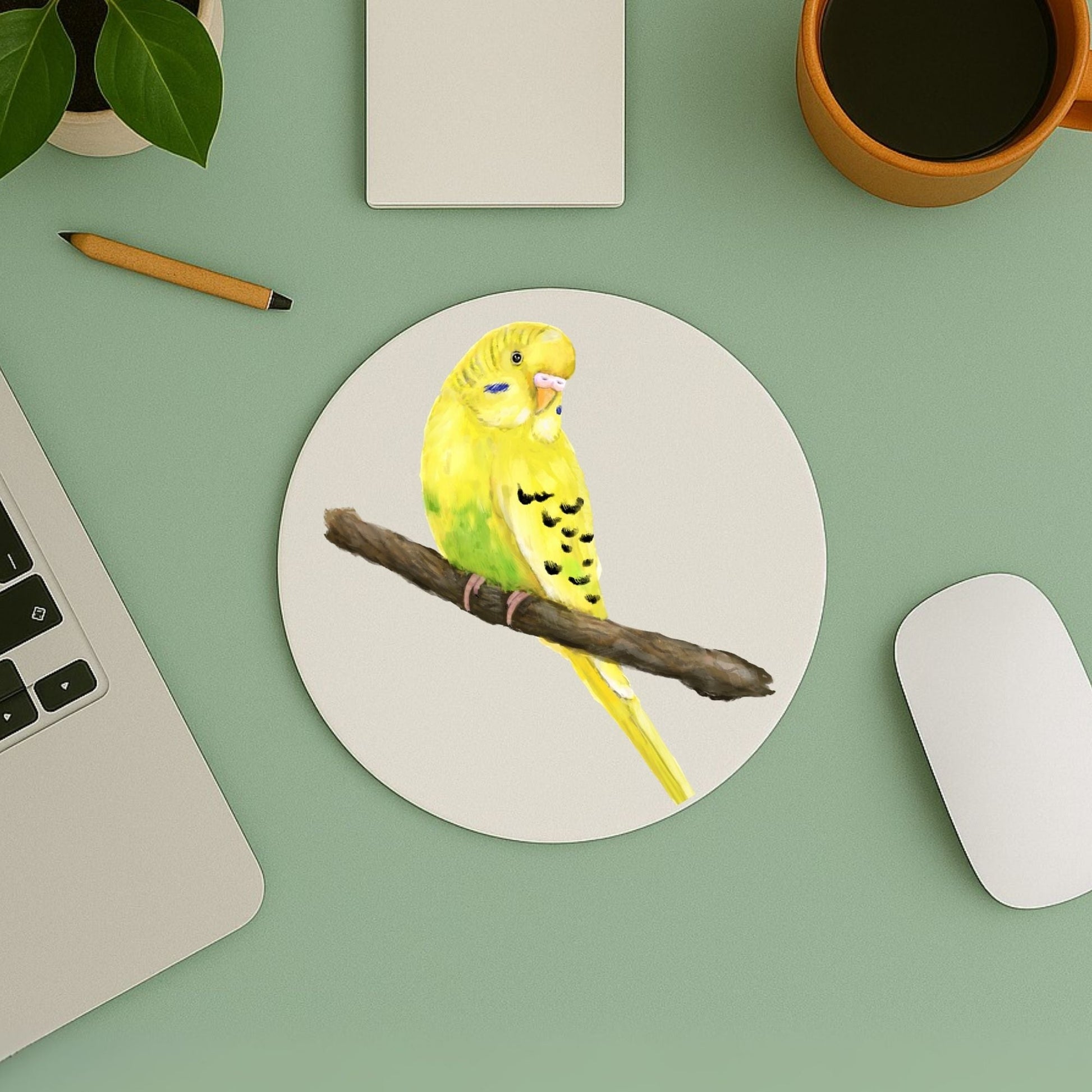 Yellow Budgerigar Mousepad - MerikaArt