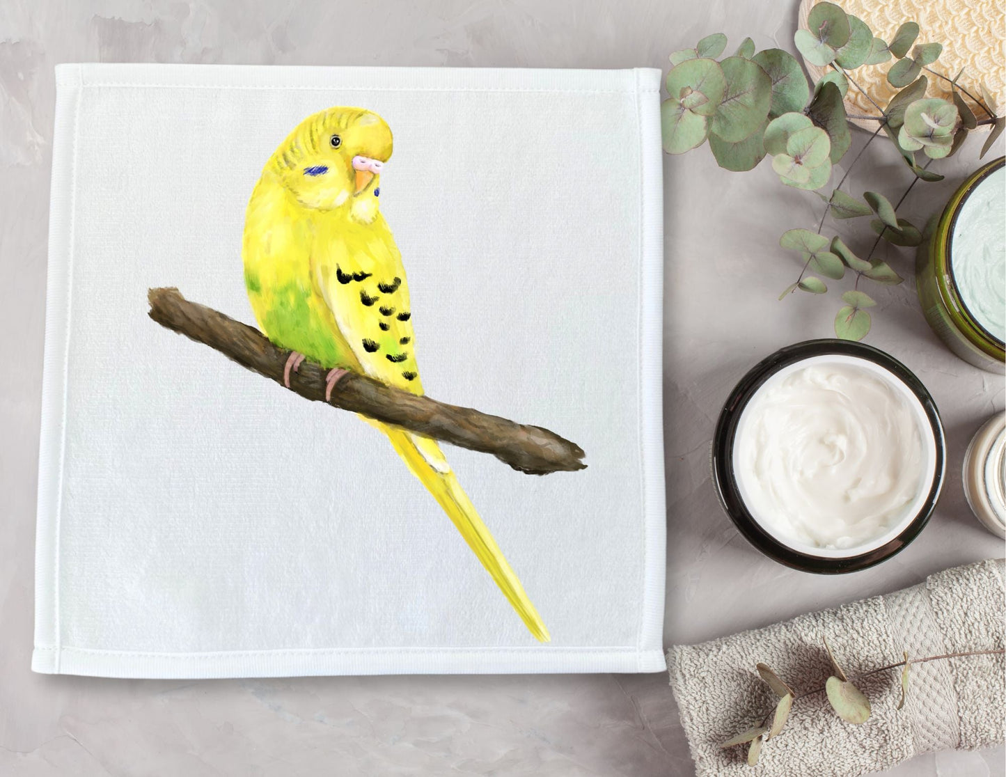 Yellow Budgerigar Parakeet Washcloth - MerikaArt