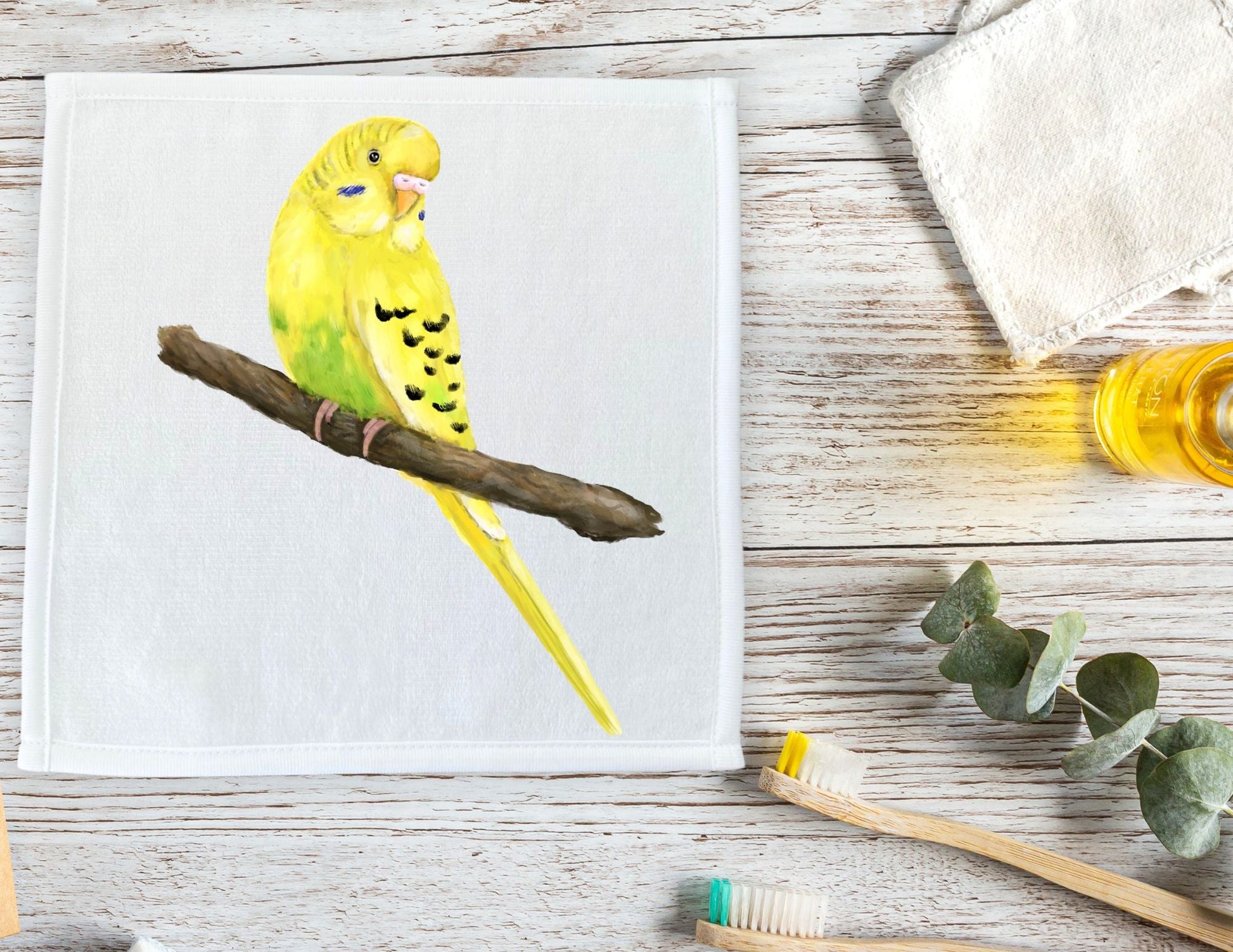 Yellow Budgerigar Parakeet Washcloth - MerikaArt