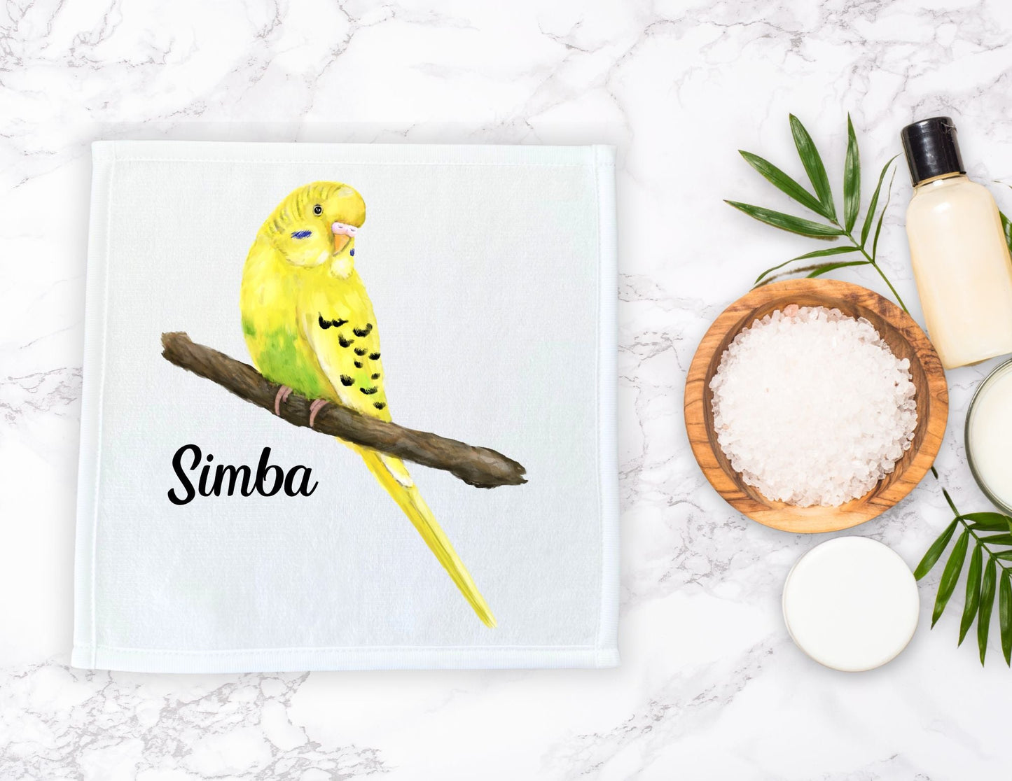 Yellow Budgerigar Parakeet Washcloth - MerikaArt