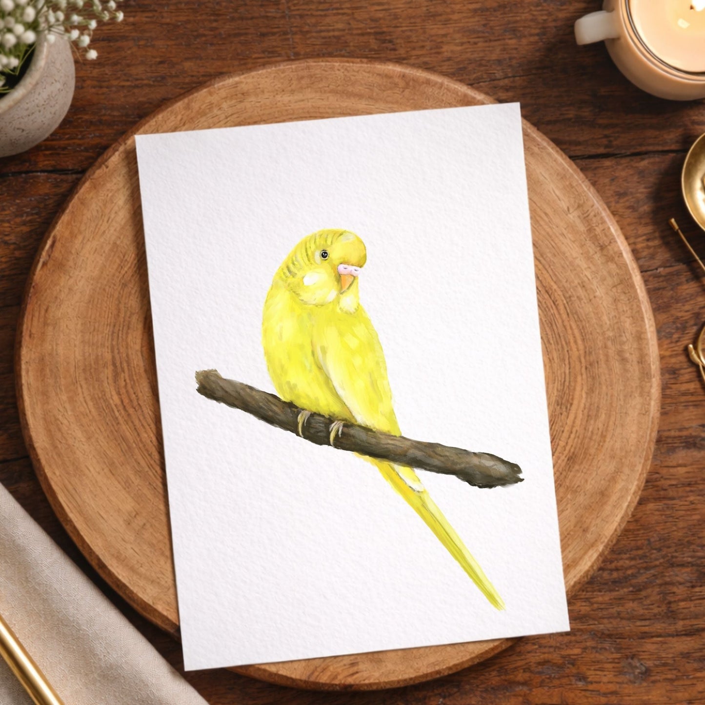 Yellow Budgerigar Postcard - MerikaArt