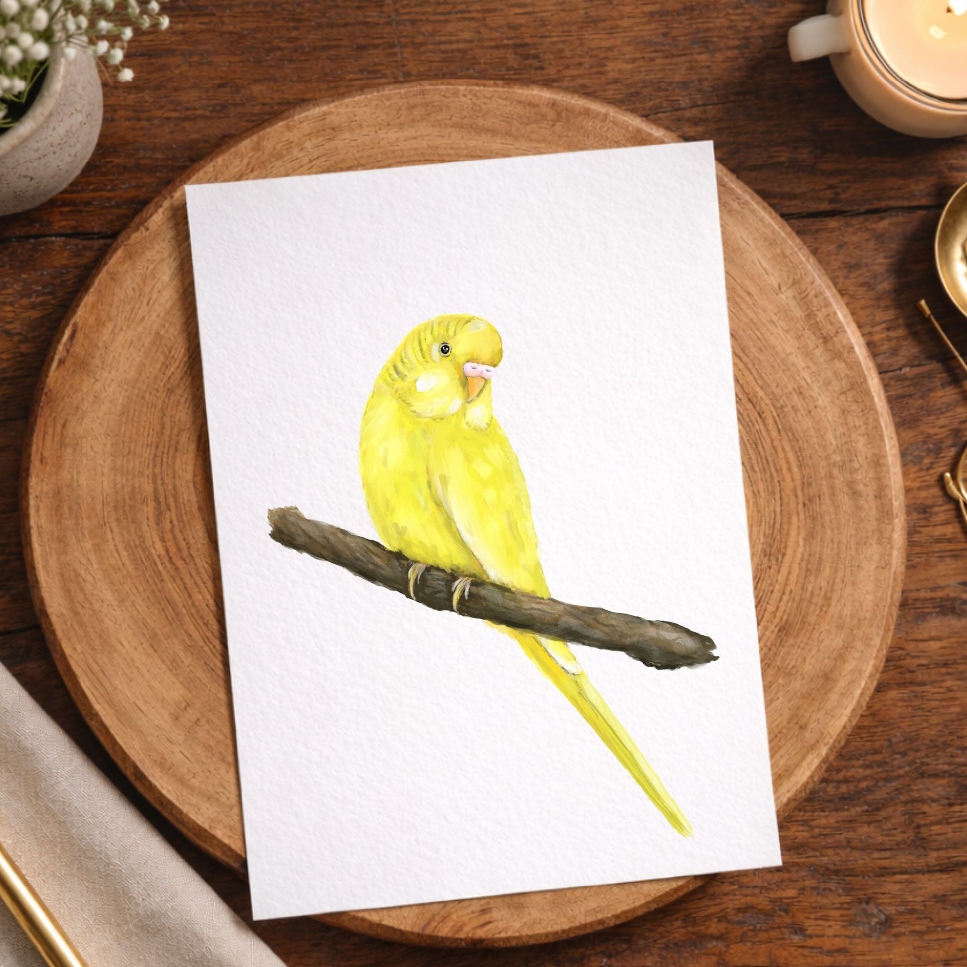 Yellow Budgerigar Postcard - MerikaArt