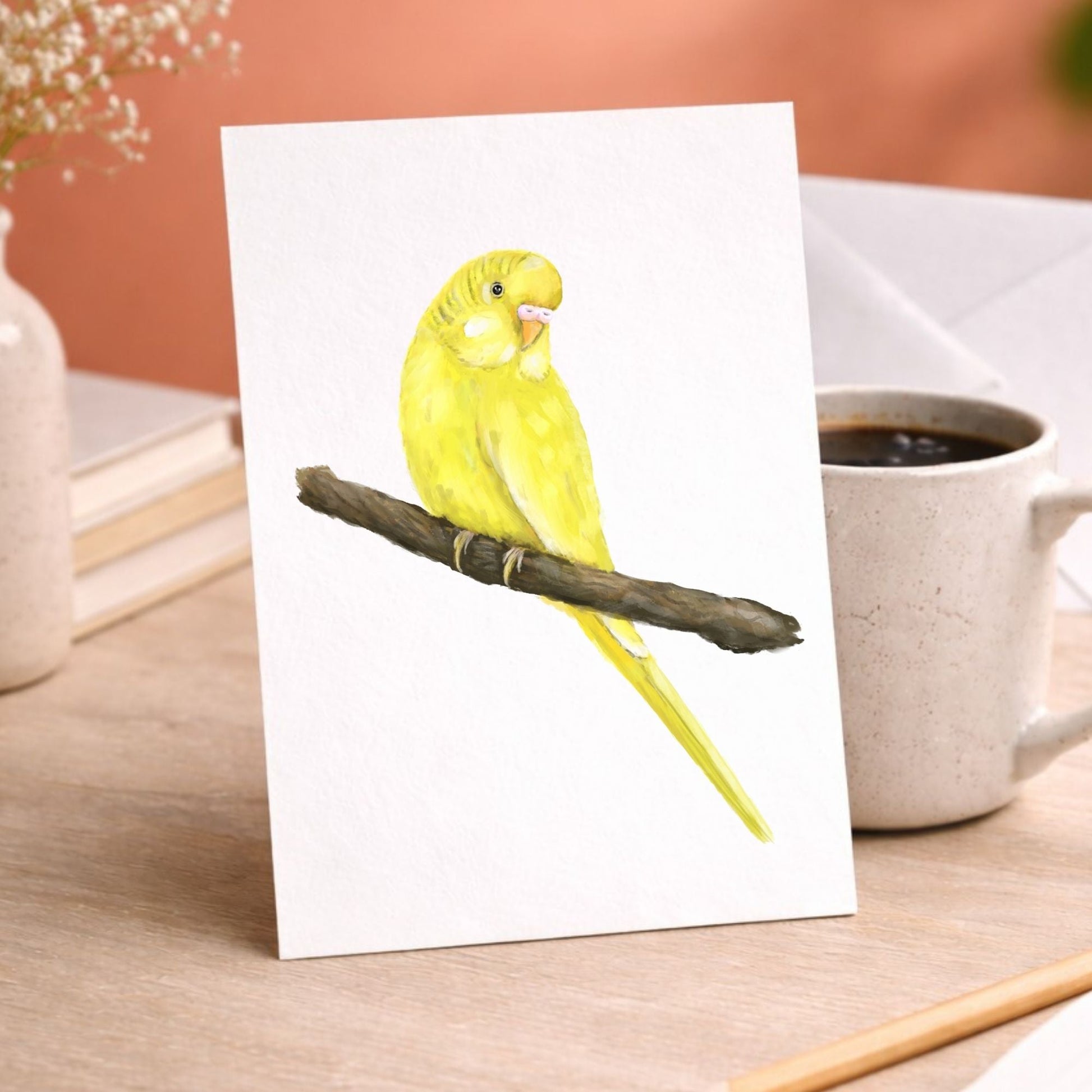 Yellow Budgerigar Postcard - MerikaArt