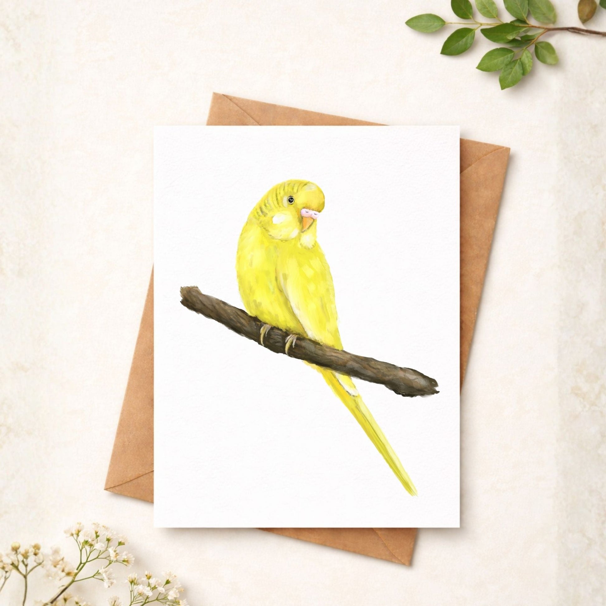 Yellow Budgerigar Postcard - MerikaArt
