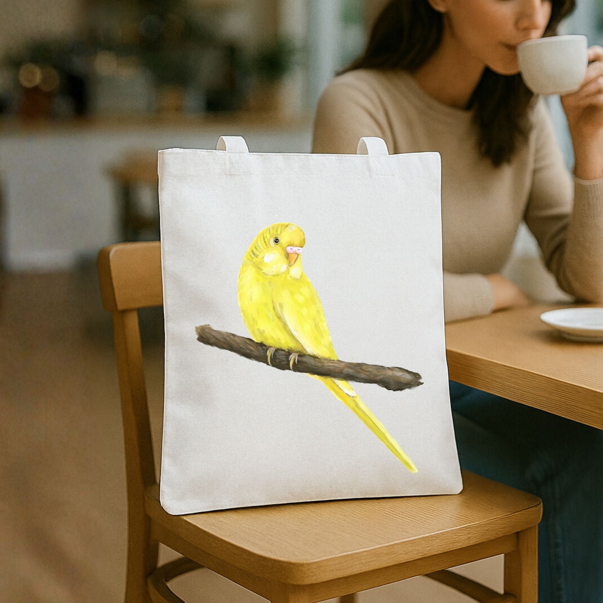 Yellow Budgie Canvas Tote Bag - MerikaArt
