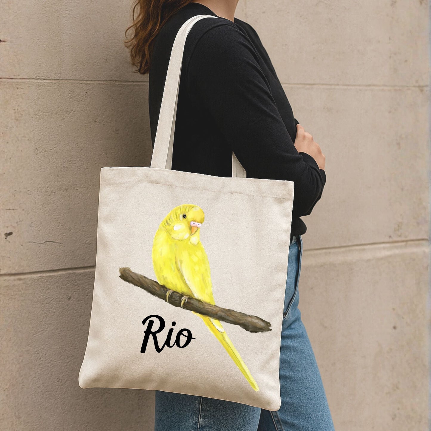 Yellow Budgie Canvas Tote Bag - MerikaArt