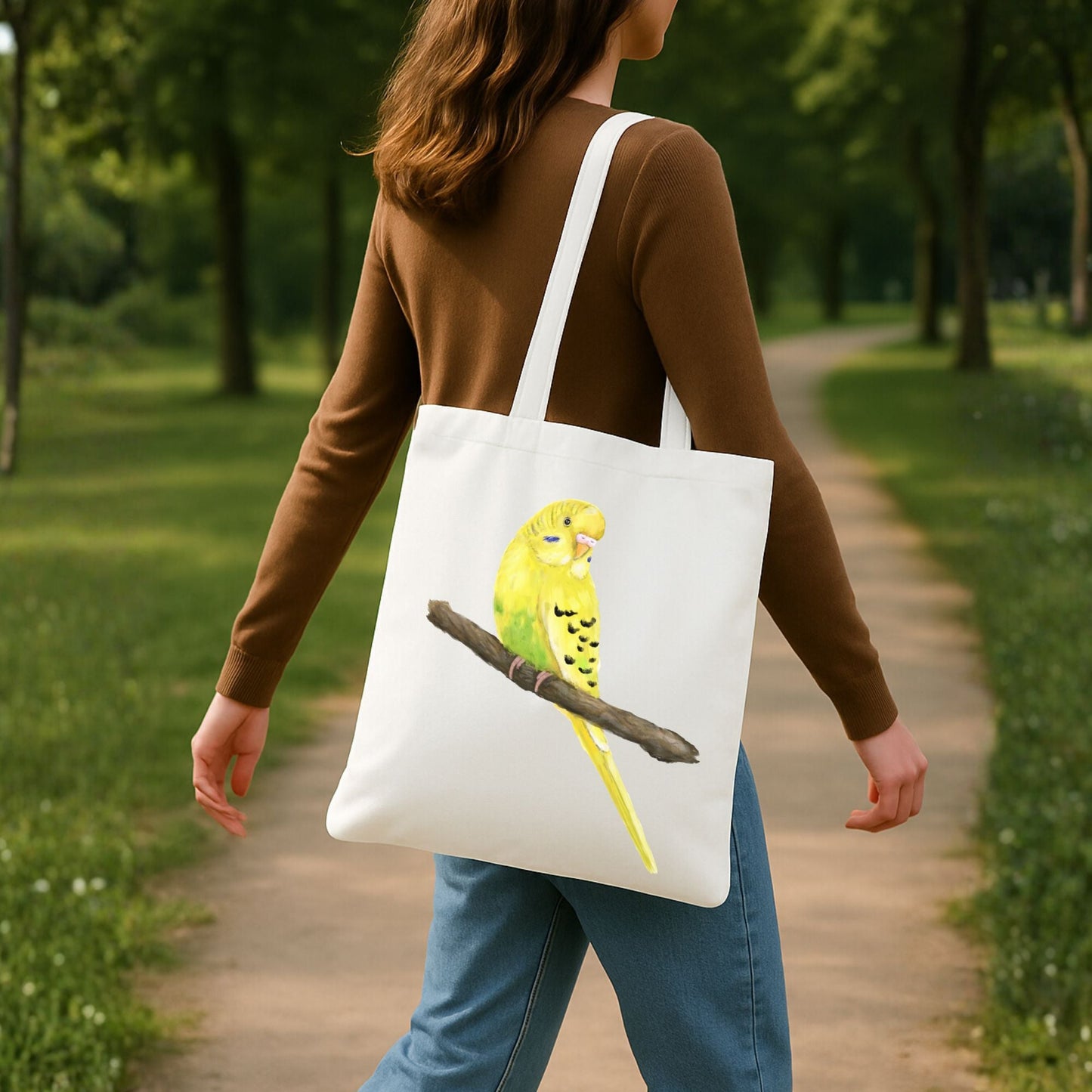 Yellow Budgie Canvas Tote Bag - MerikaArt