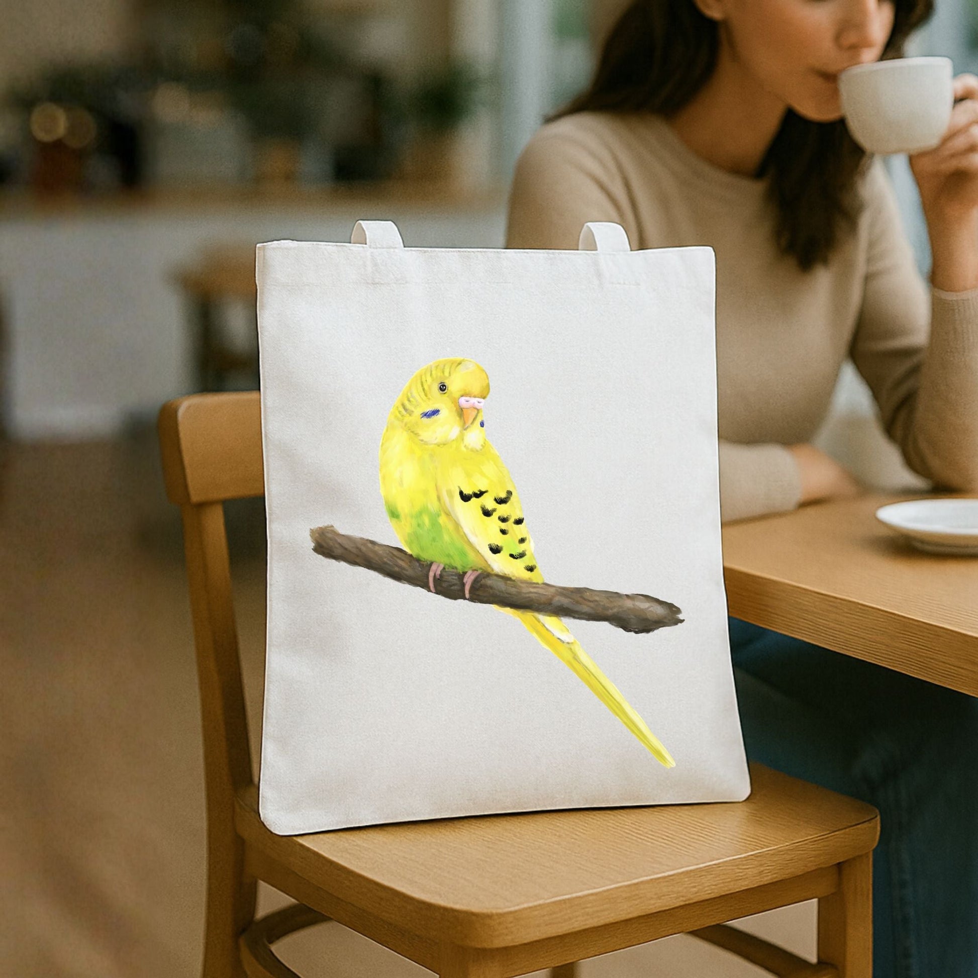 Yellow Budgie Canvas Tote Bag - MerikaArt