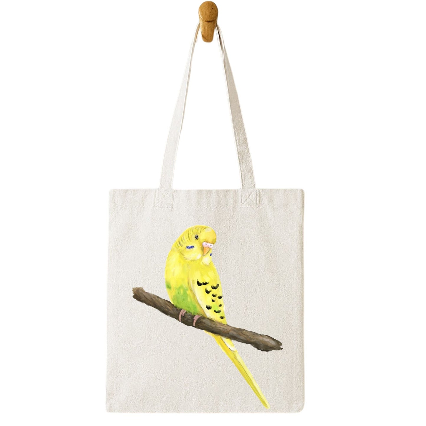 Yellow Budgie Canvas Tote Bag - MerikaArt