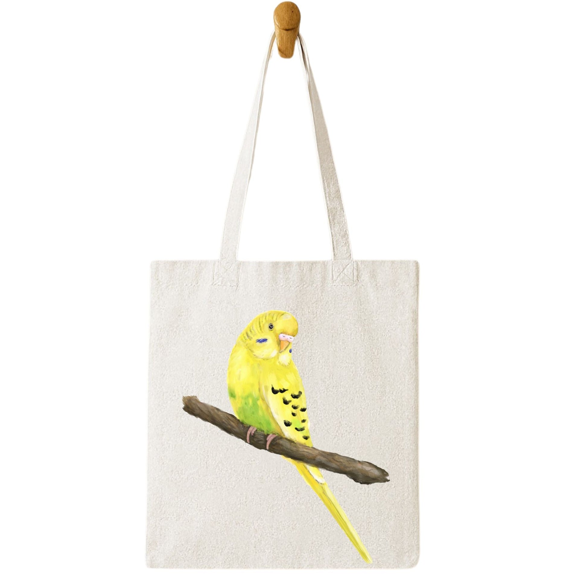 Yellow Budgie Canvas Tote Bag - MerikaArt