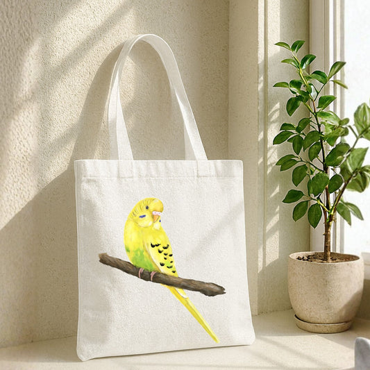 Yellow Budgie Canvas Tote Bag - MerikaArt