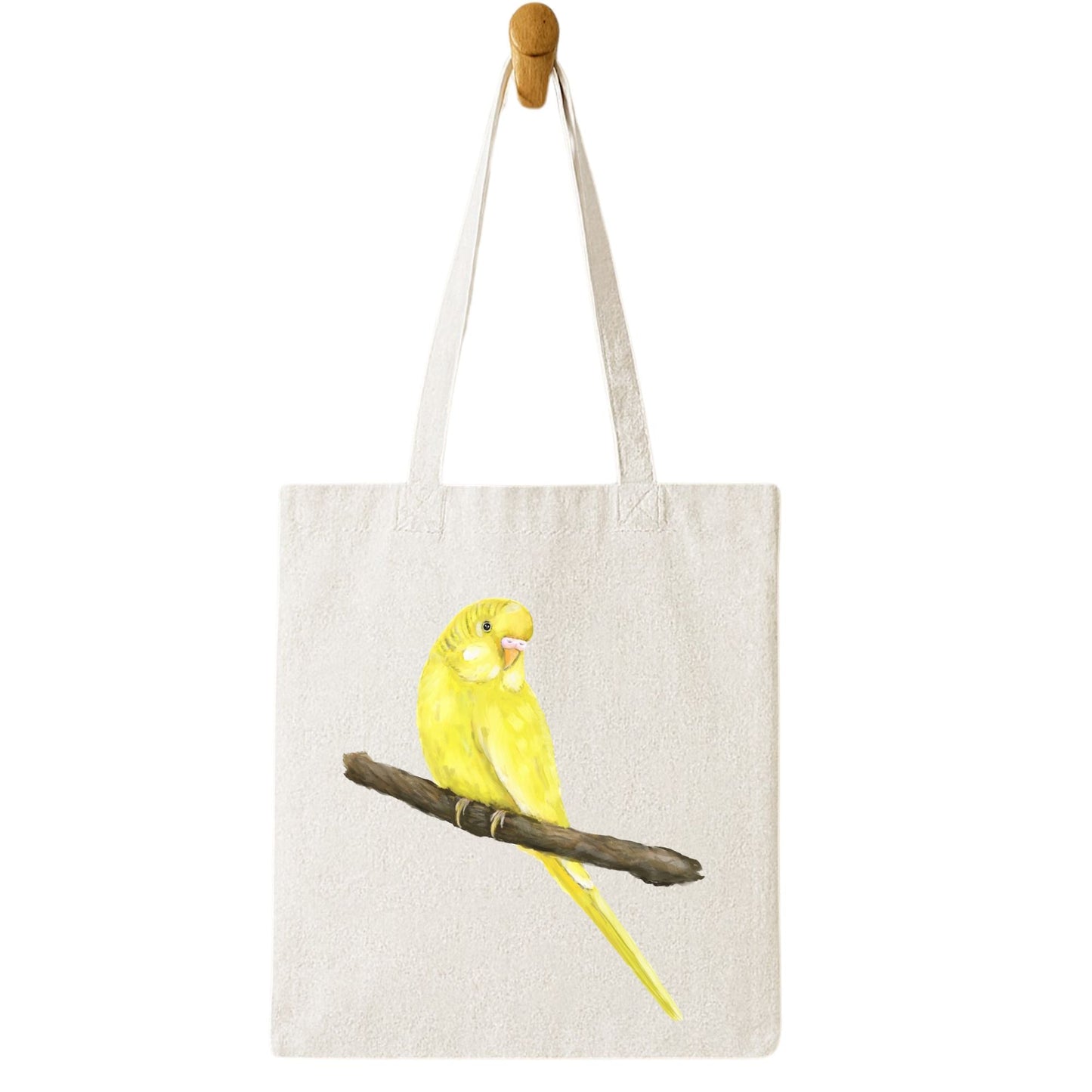 Yellow Budgie Canvas Tote Bag - MerikaArt
