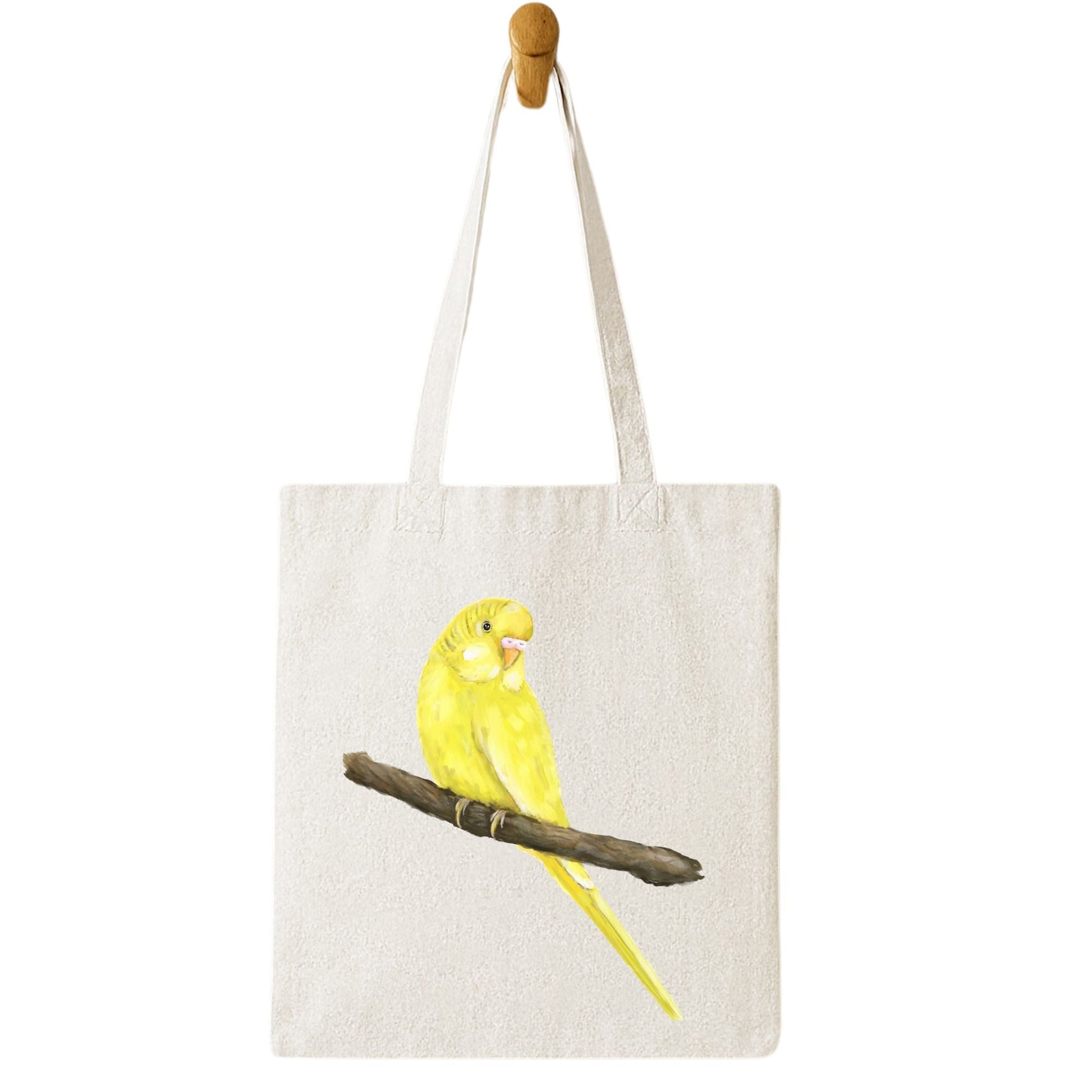 Yellow Budgie Canvas Tote Bag - MerikaArt