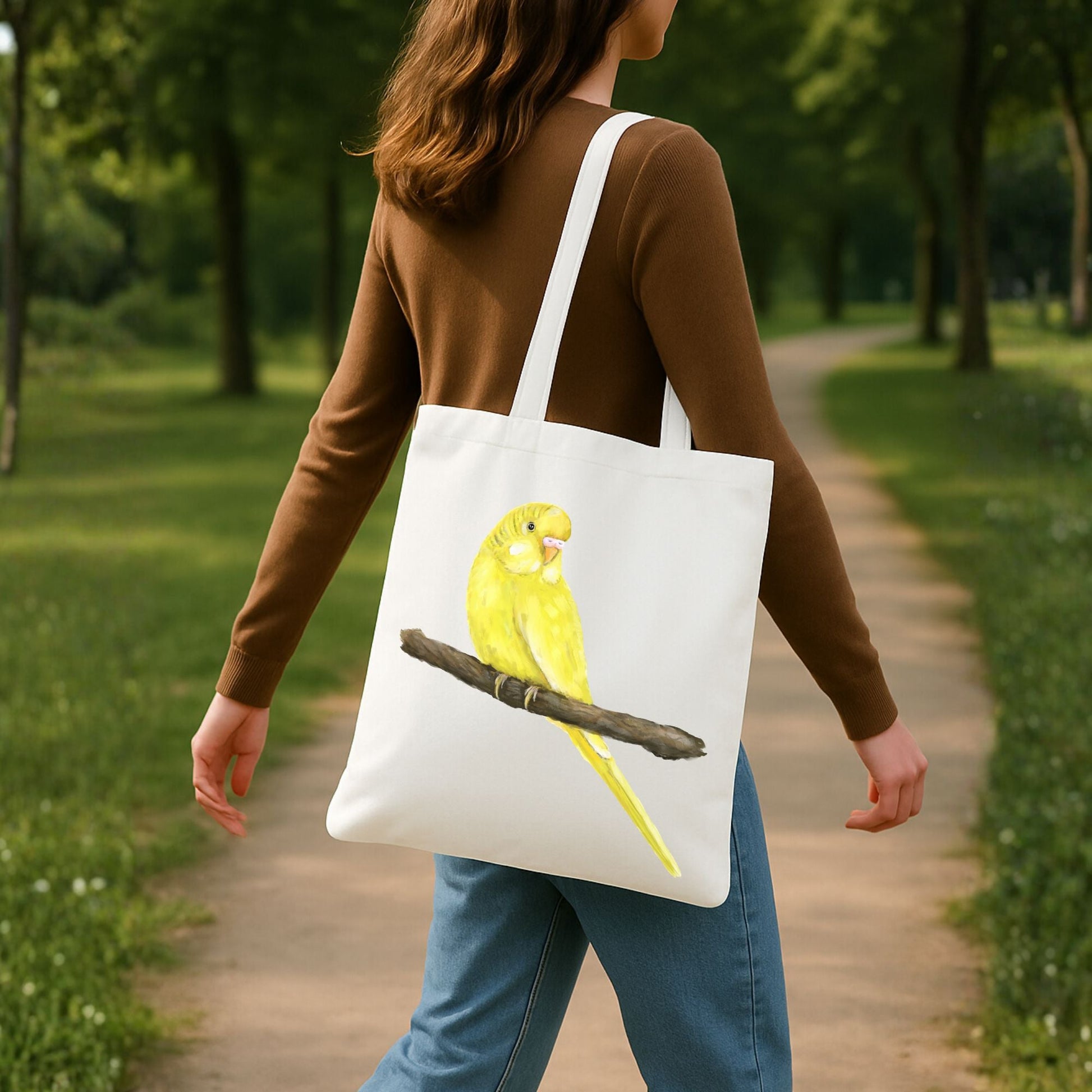 Yellow Budgie Canvas Tote Bag - MerikaArt