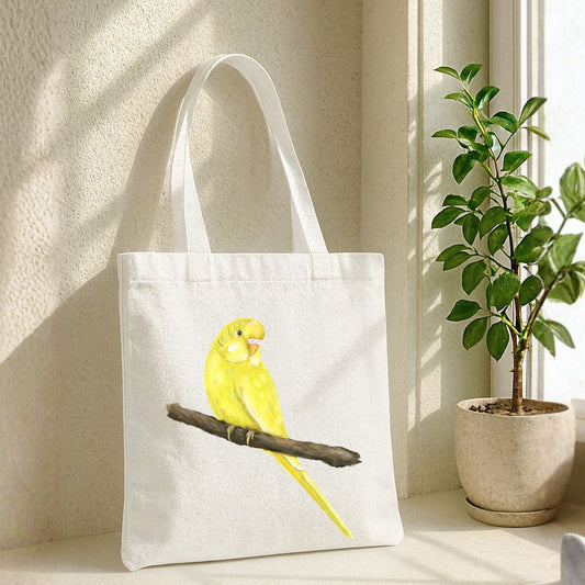 Yellow Budgie Canvas Tote Bag - MerikaArt